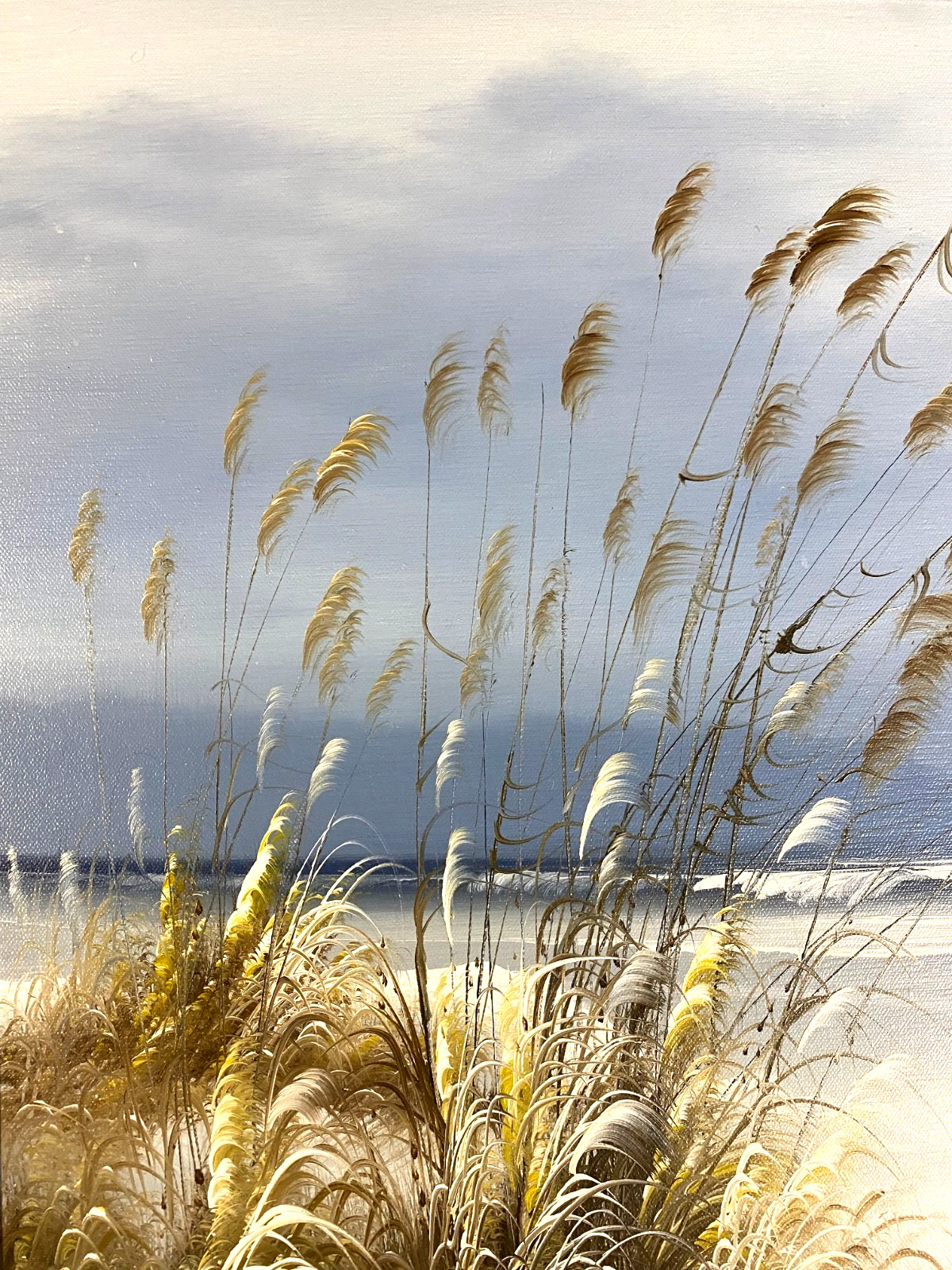 Vintage Painting Seashore Ocean Sandy Beach Landscape Original Art Framed 26×31