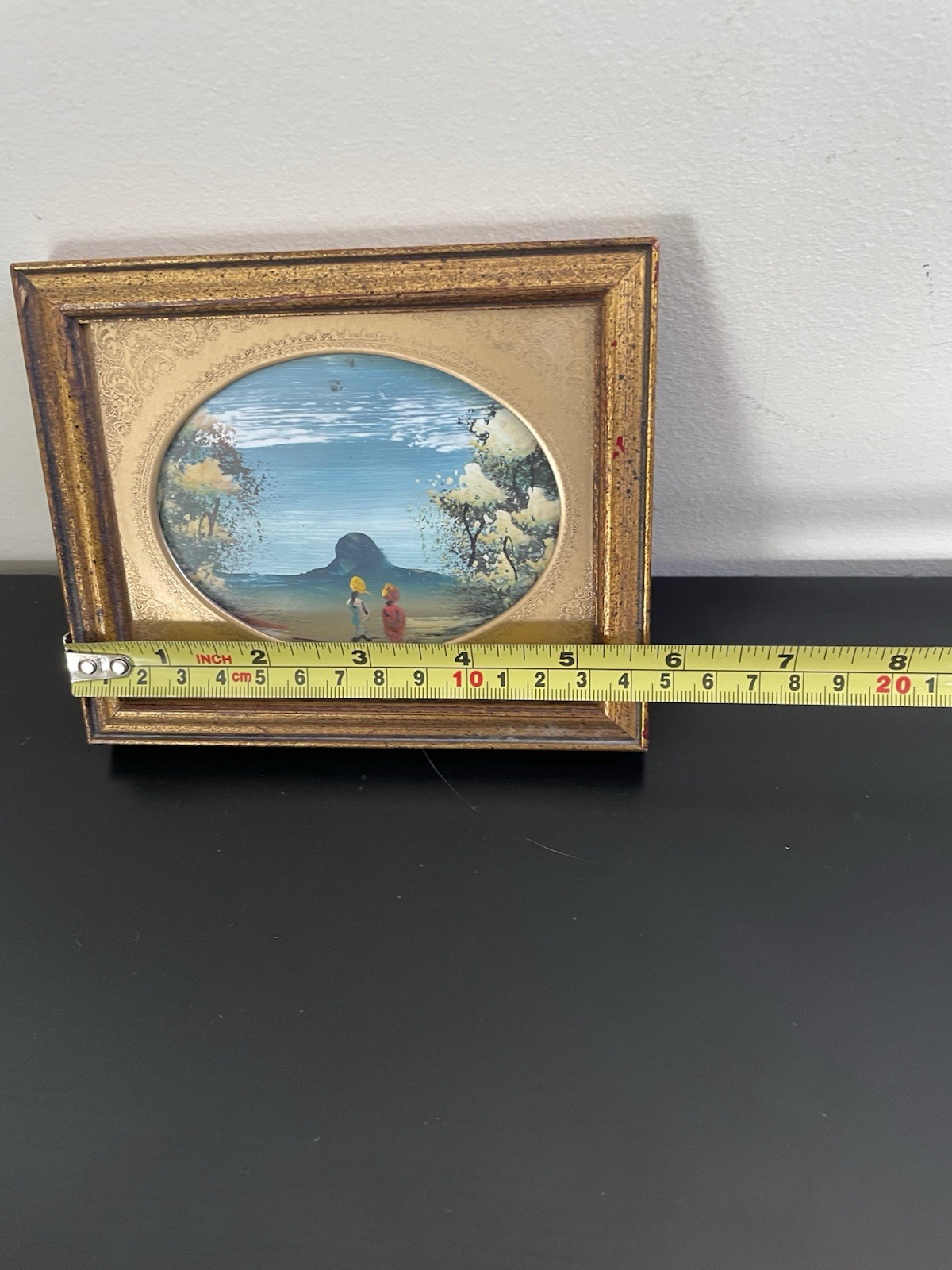 VTG Miniature Hand Painted Landscape 5”x6”in Golden Wood Frame