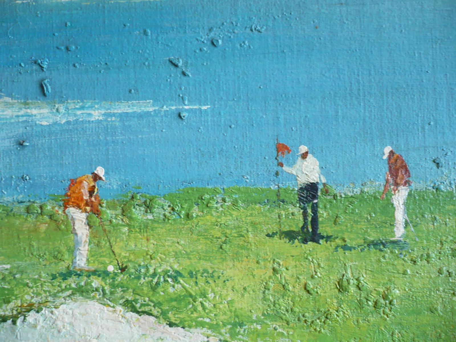 DAVID ROTH, COLLECTIBLE GOLF GOLFING SPORTS OIL PAINTING VINTAGE CHUNKY IMPASTO