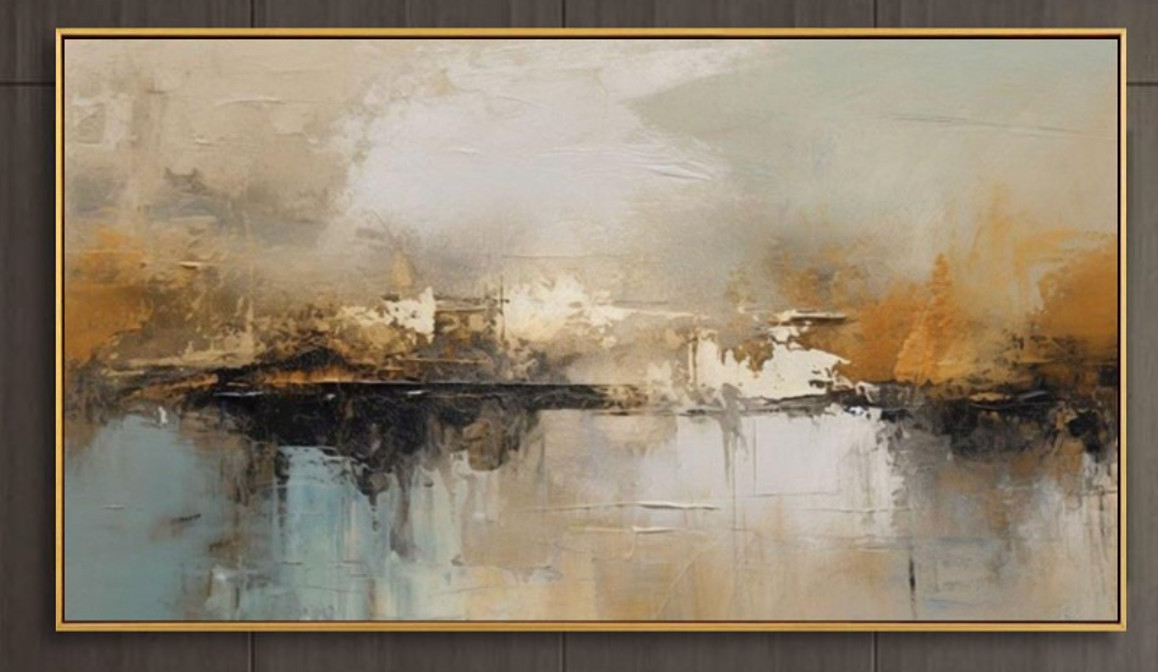 Abstract Wallart – Lake View with Gold Frame 75 x 150 cm