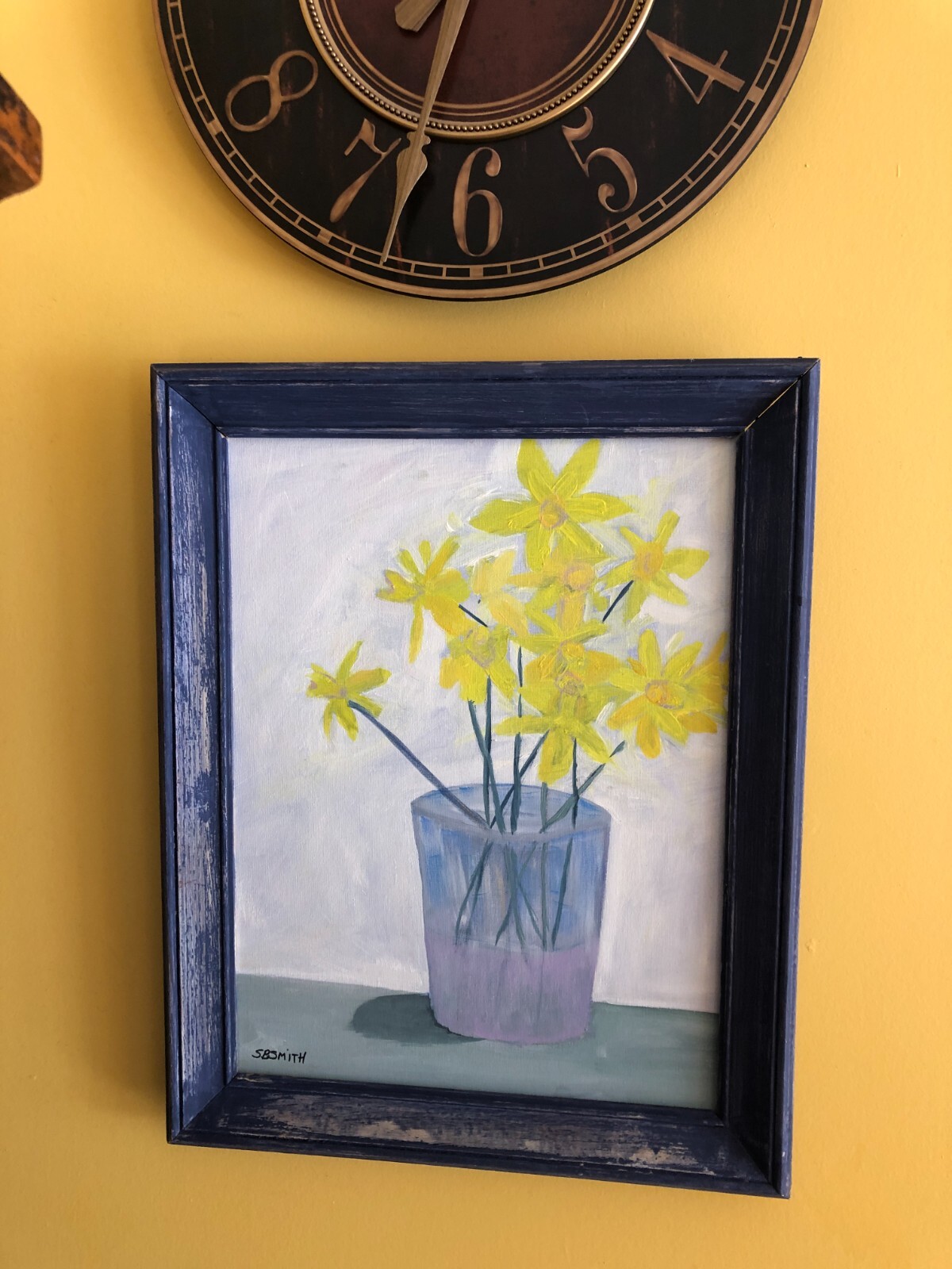 Medium sized original signed flower painting `~ Daffodils in a vase