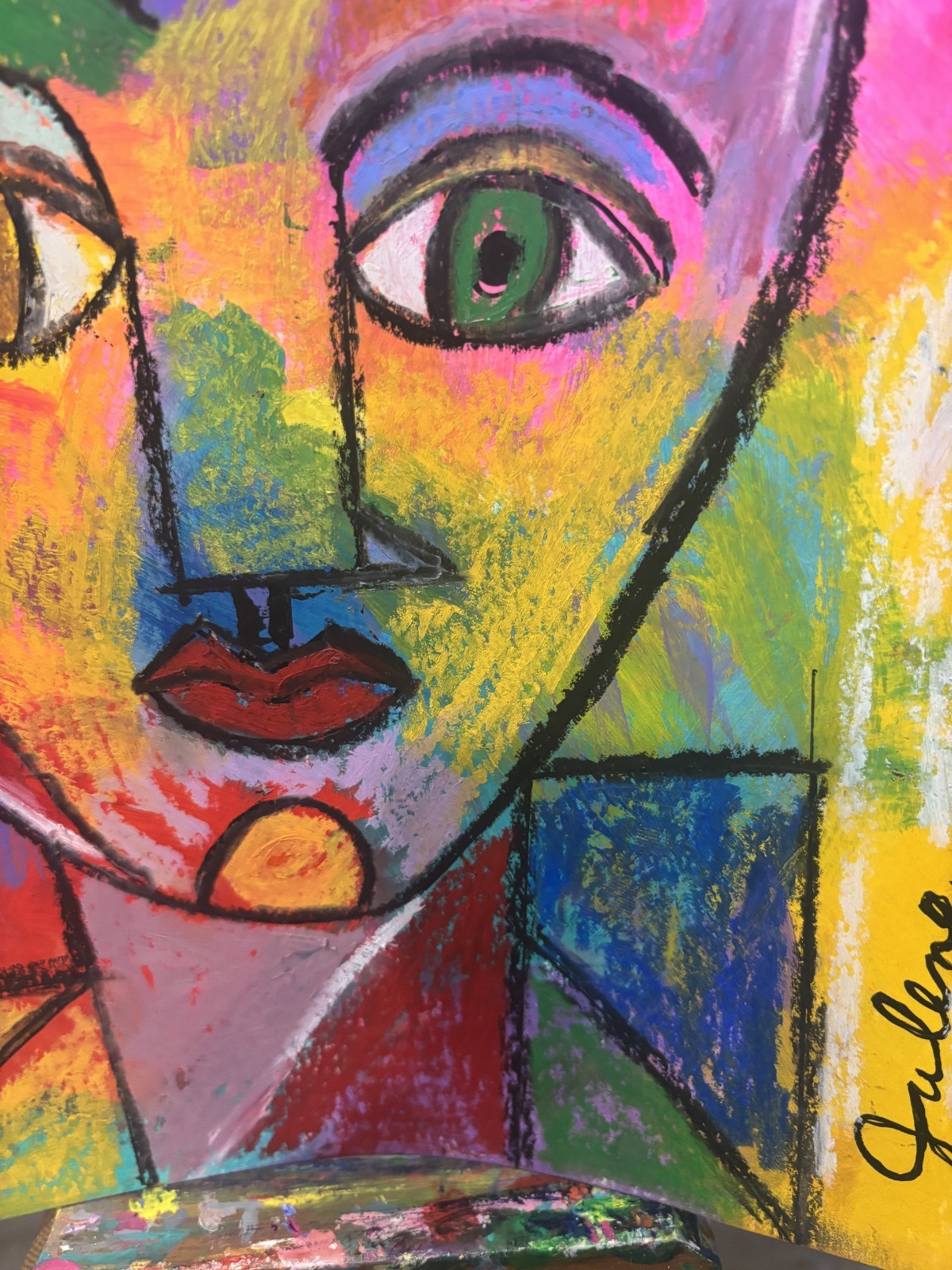 Love Triangle – Original Signed Mixed Media Cubism 9×12