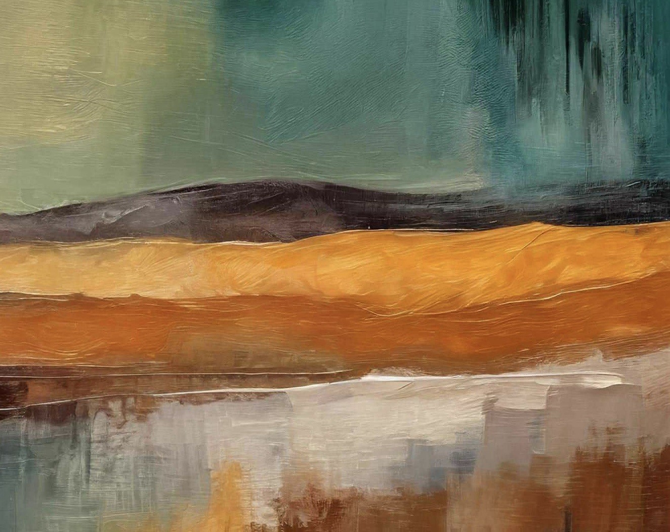 Original Oil Painting 30×24” American Abstract Landscape Teal Orange Art Signed