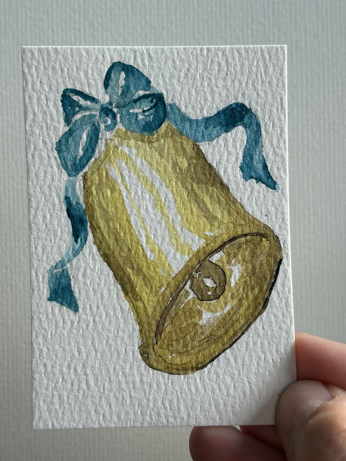 ACEO Original Watercolor Bell Ribbon by JMJager Art Card