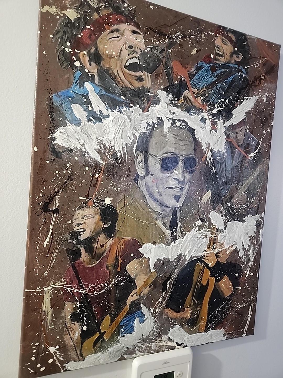 Bruce Springsteen Collage Art Painting Canvas, Signed by Artist, 18×24 Unframed