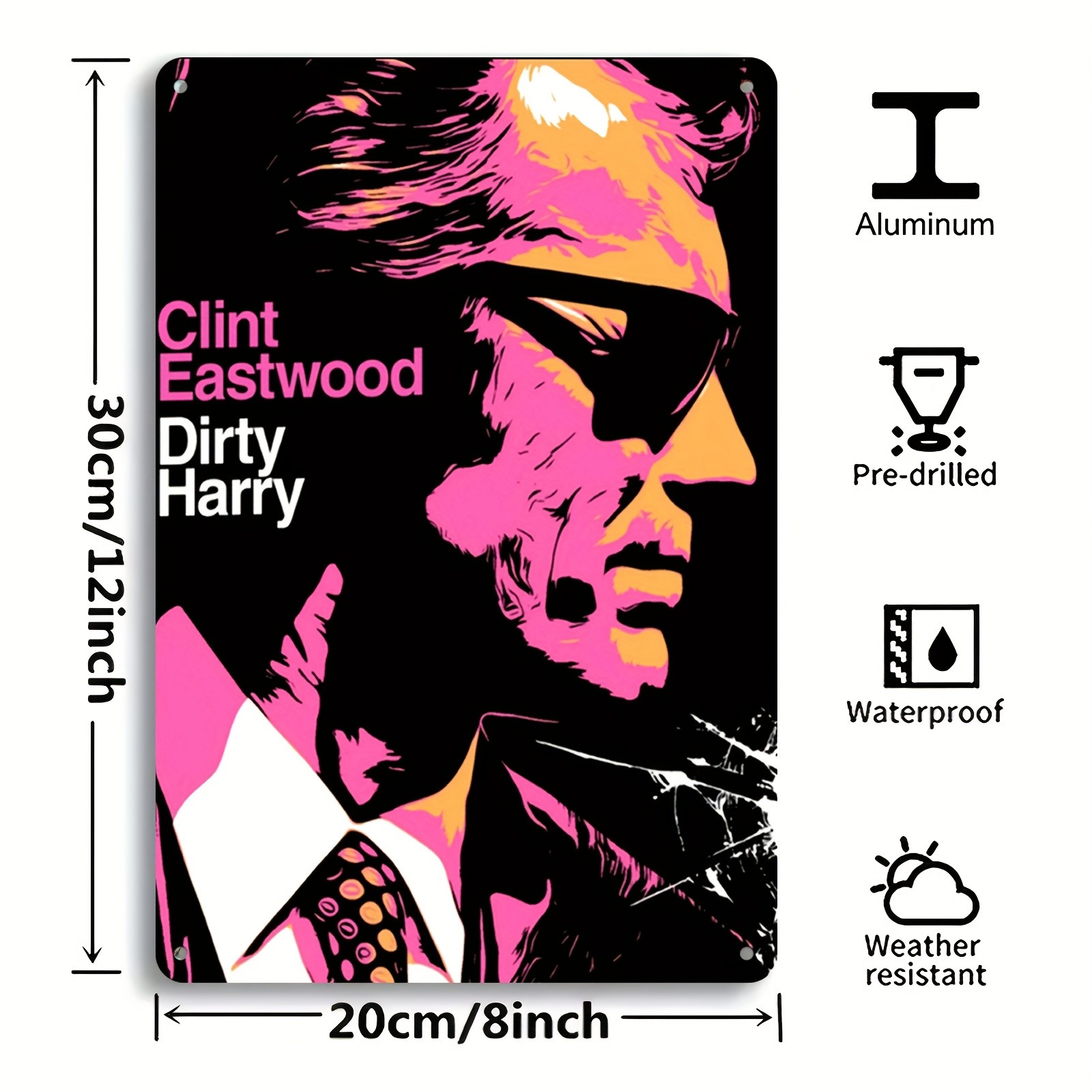 2D Flat, 1pc Clint Eastwood Dirty Harry 1971 Movie Poster Metal Sign – Vintage R