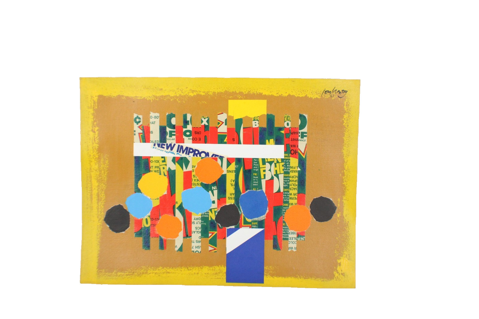 Mid Century Collage Abstract Style Oil Painting On Canvas Signed Jon Henry