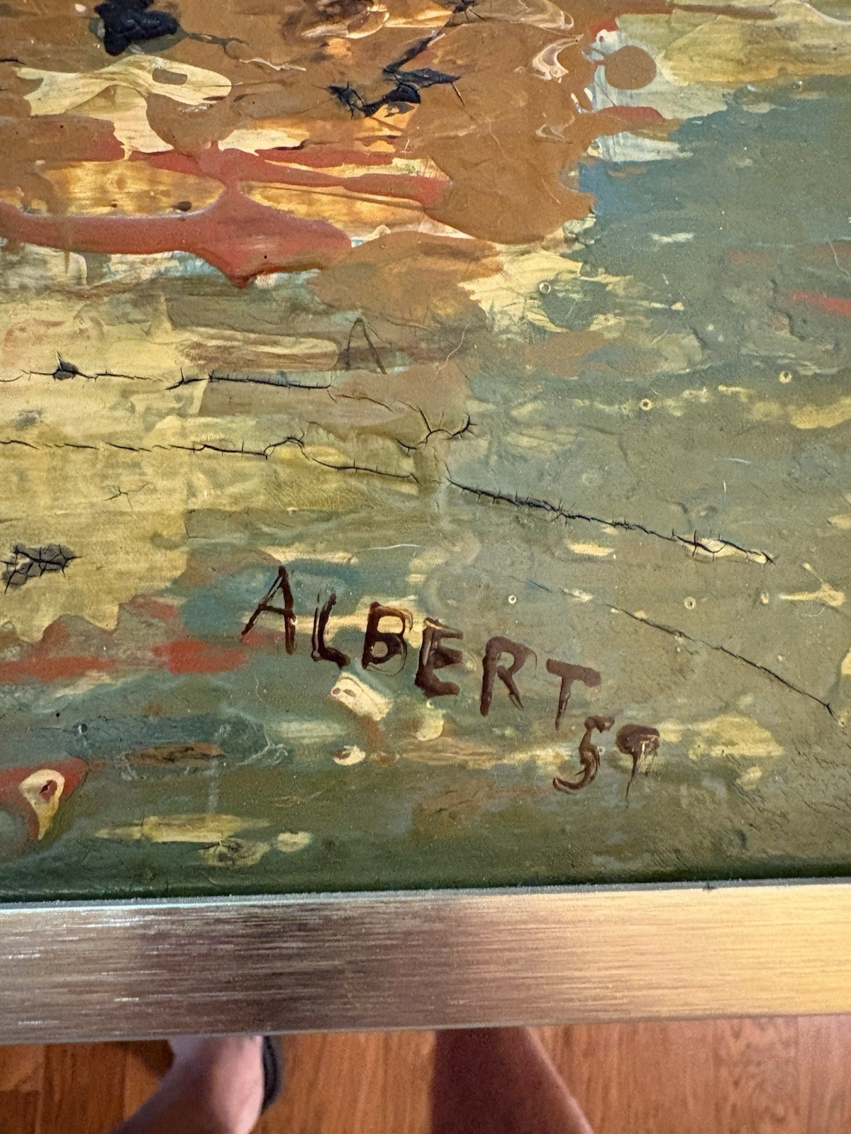 Albert Signed Modern Cityscape Oil Painting on Canvas, Framed, Original, 1959