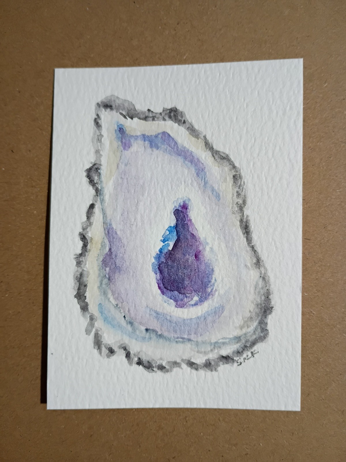 Original ACEO Oyster Shell Watercolor Painting – Mini Ocean Art By Sharon Foster