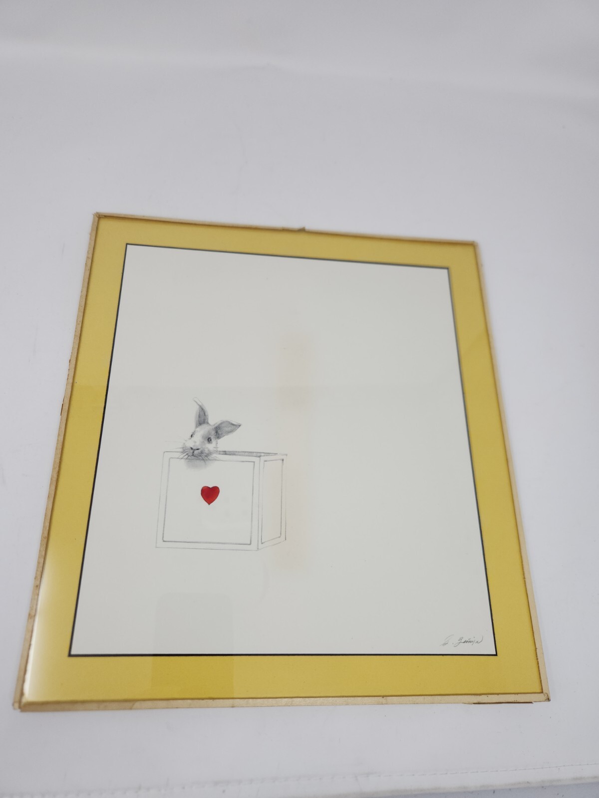 VINTAGE GUILLERMO ZUNIGA Rabbit & Red Heart Box Mixed Media Painting 12″ x 11″