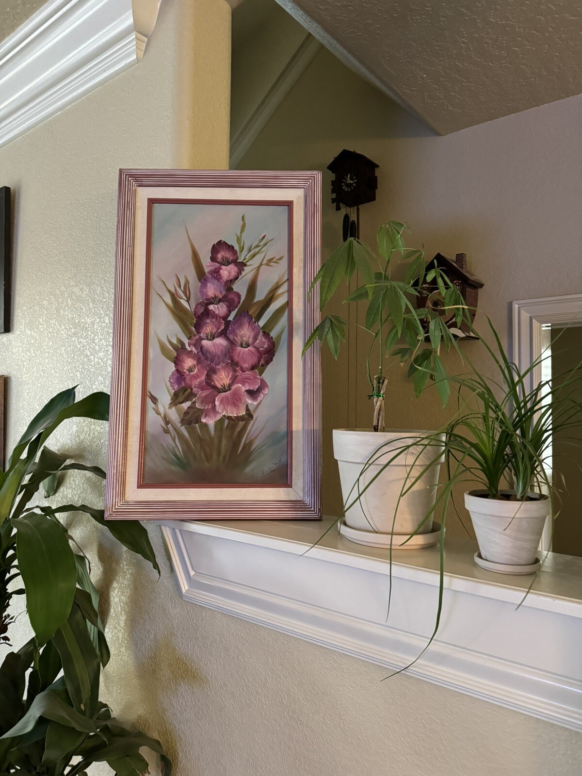 Evelyn Mull of Idaho 1991 Oil Painting GLADIOLUS in Purple Framed 29×17 inch