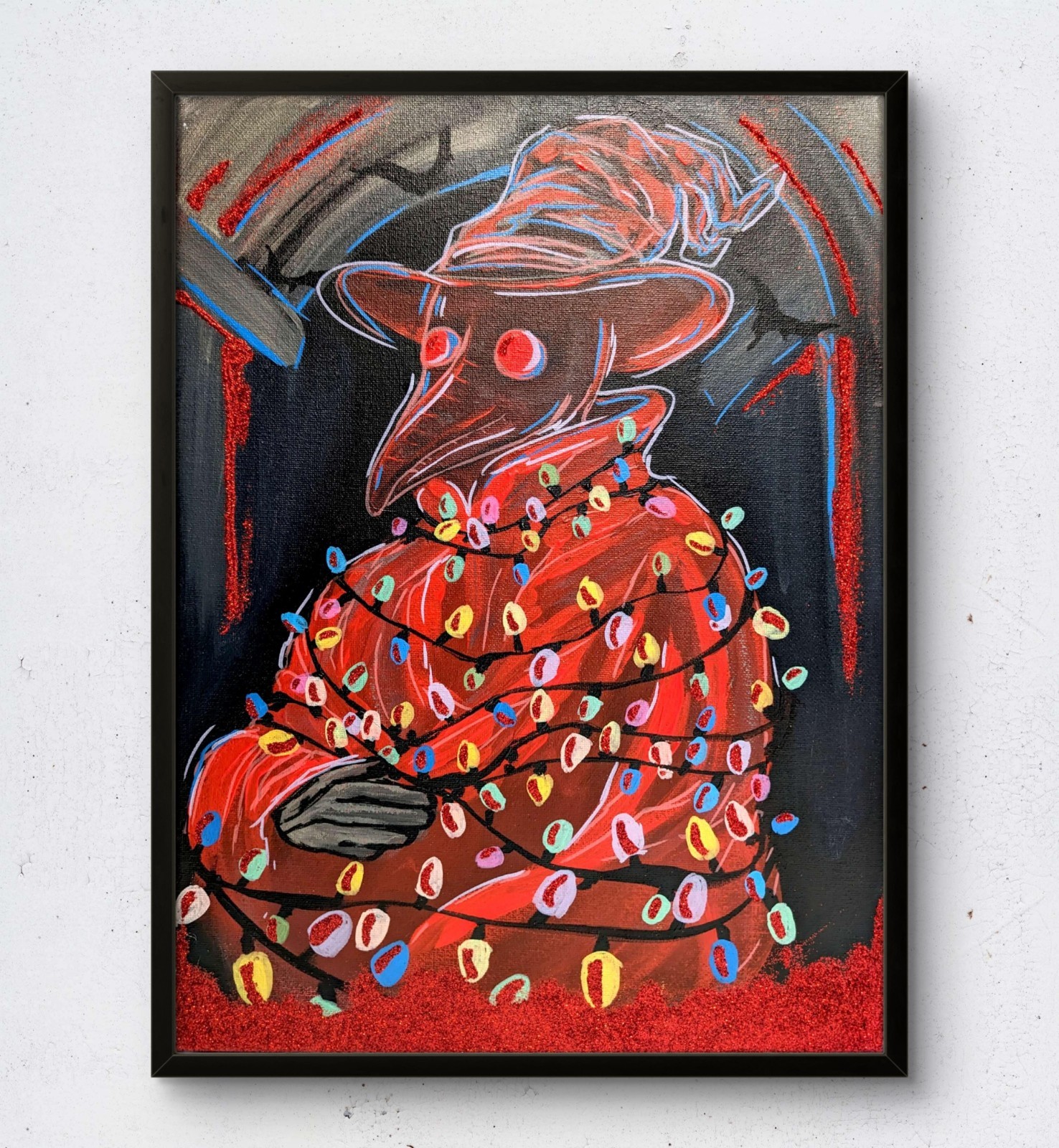 BirkeloART 12×16 Christmas Syphillus Plague Doctor Acrylic Painting on Canvas