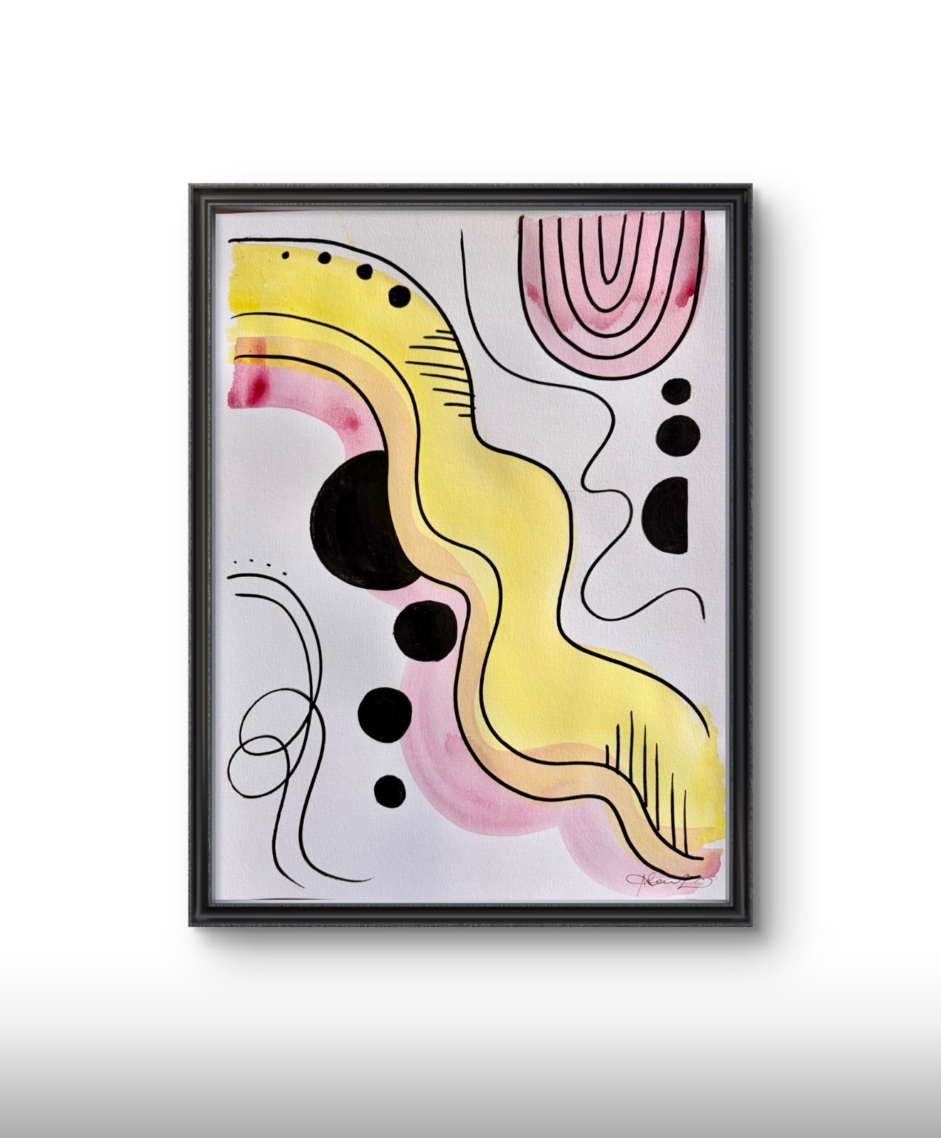 Original Pink Yellow Palette Painting by Alannah Dyer- Art 9×12 in. Modern Trend