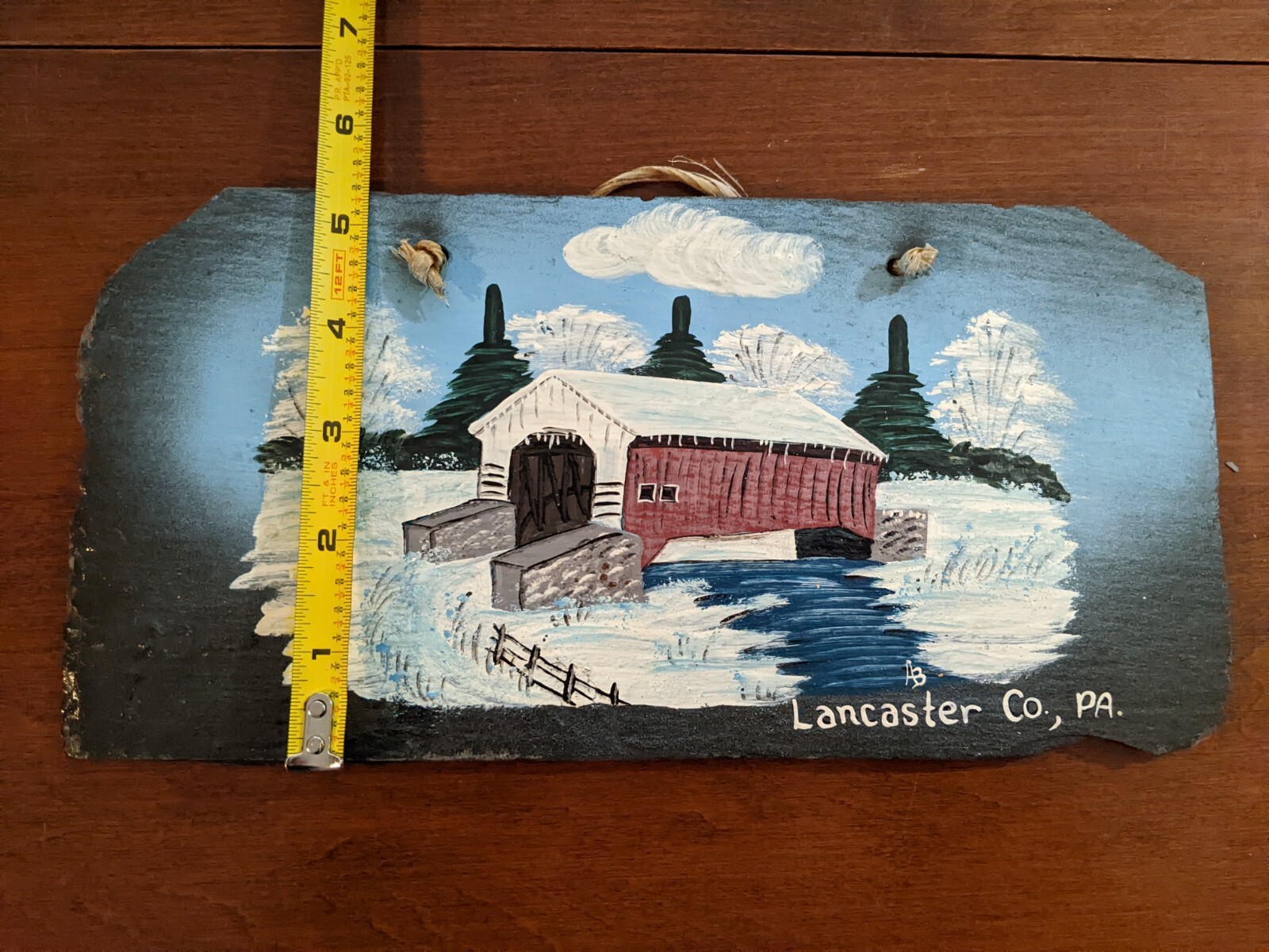 Slate Flagstone Lancaster PA Winter Scene Covered Bridge Painting