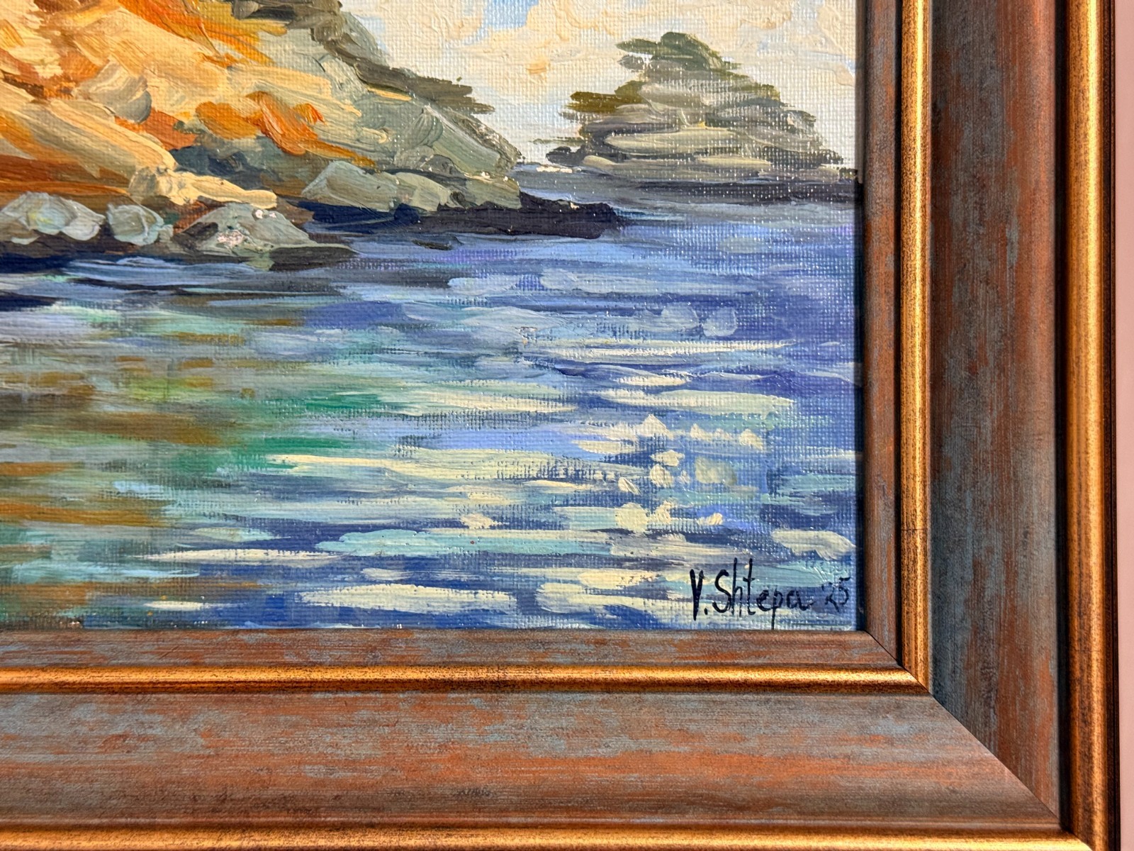 Seascape Original Oil Painting Mountains Art Nautical Plein Air 11x14in FRAMED