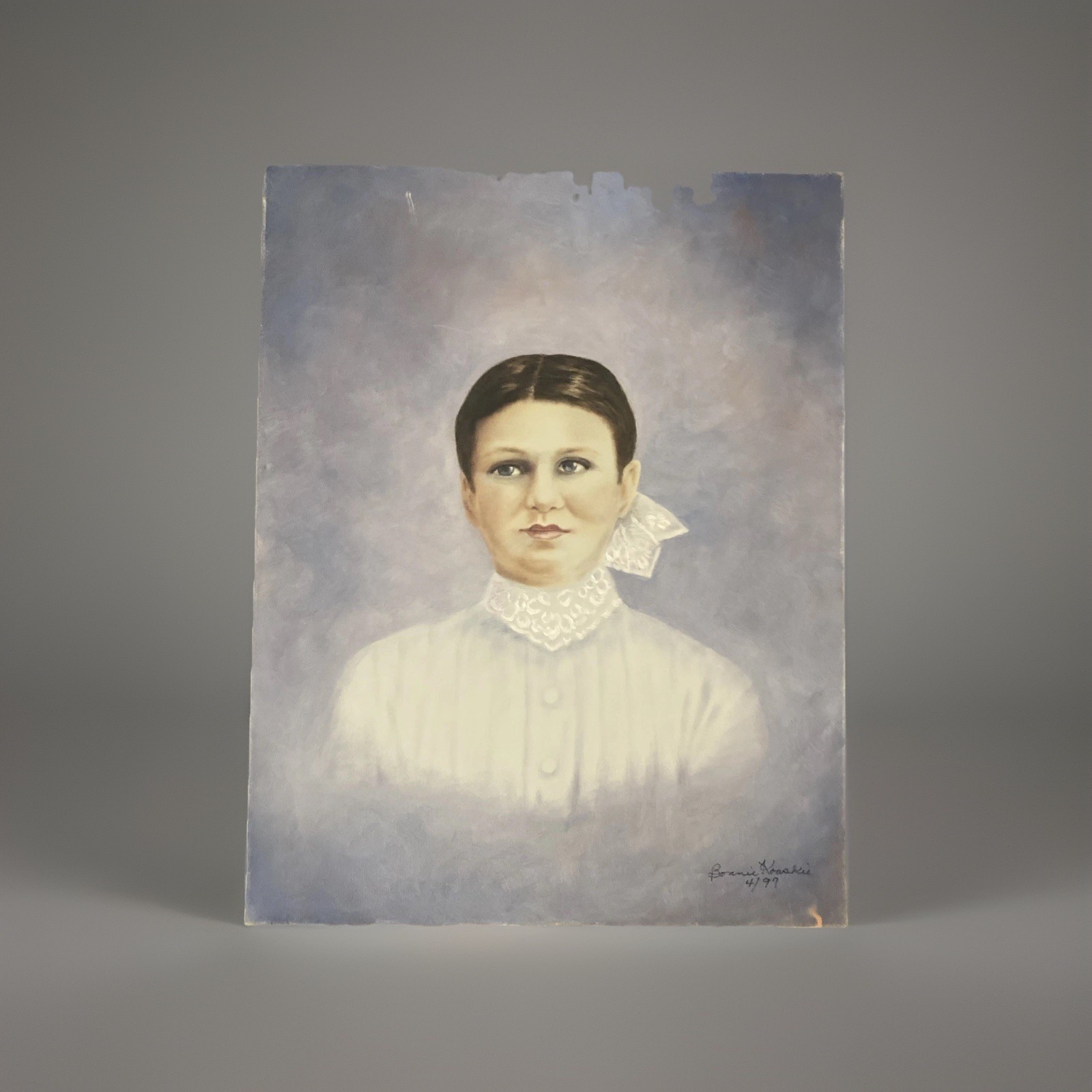 Vntg Original Oil Canvas Painting Portrait Woman Victorian 1800s Style 18” X 14”