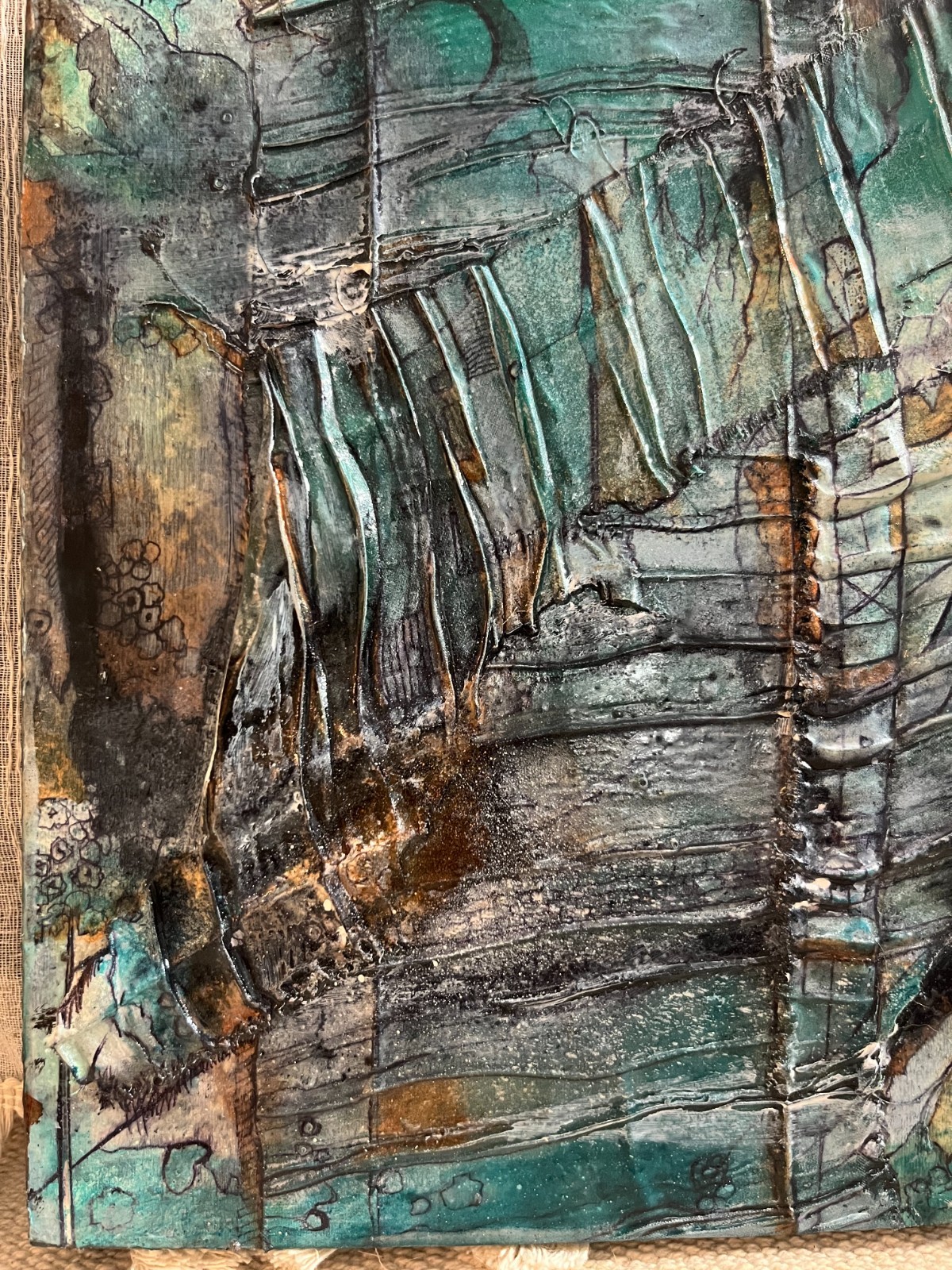 Signed “Guilly” Contemporary Mixed Media Abstract Painting Textural Urban Indust