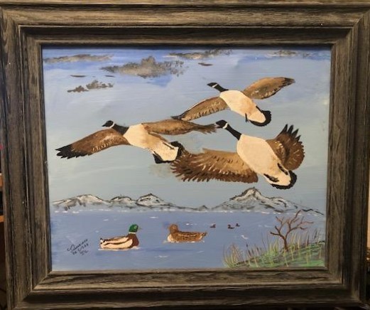 16 x 20 Oil painting on canvas of Canadian Geese taking flight-signed by artist