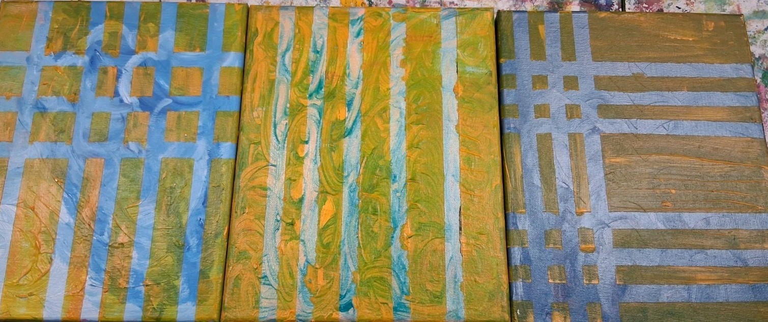 Original 8″ x 10″ canvas Acrylic Abstract Modern Triptic 3 Non-representational