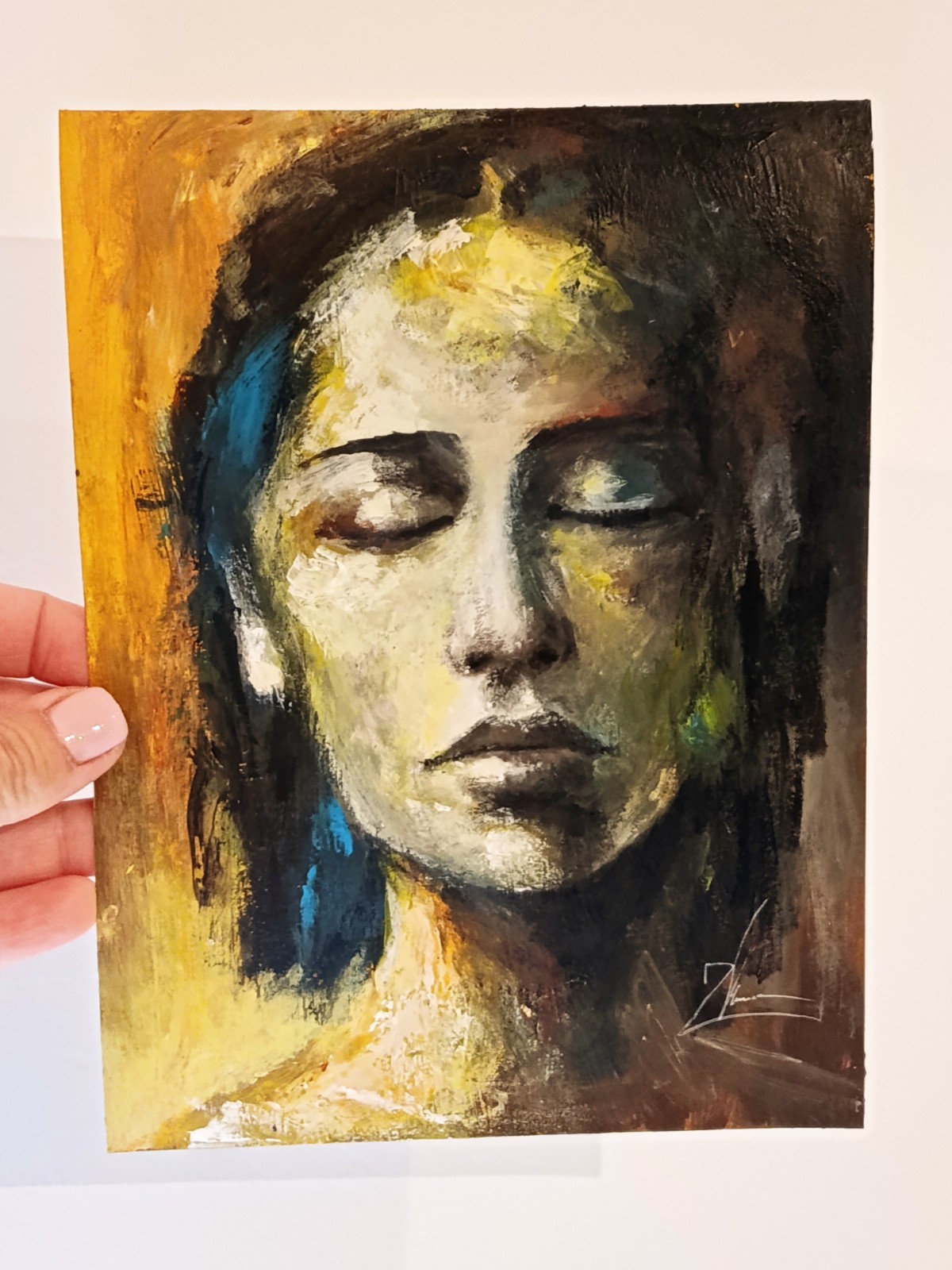 Original Female Portrait Acrylic Painting Abstract Face Expressionism Art A5