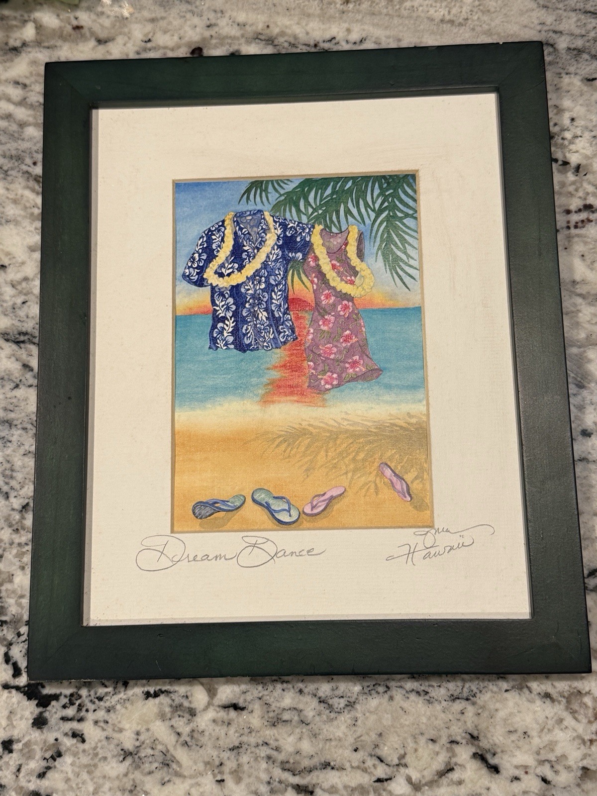 Framed Matted Signed Watercolor Painting by Joanna Carolan Drea Dance Kauai 2000