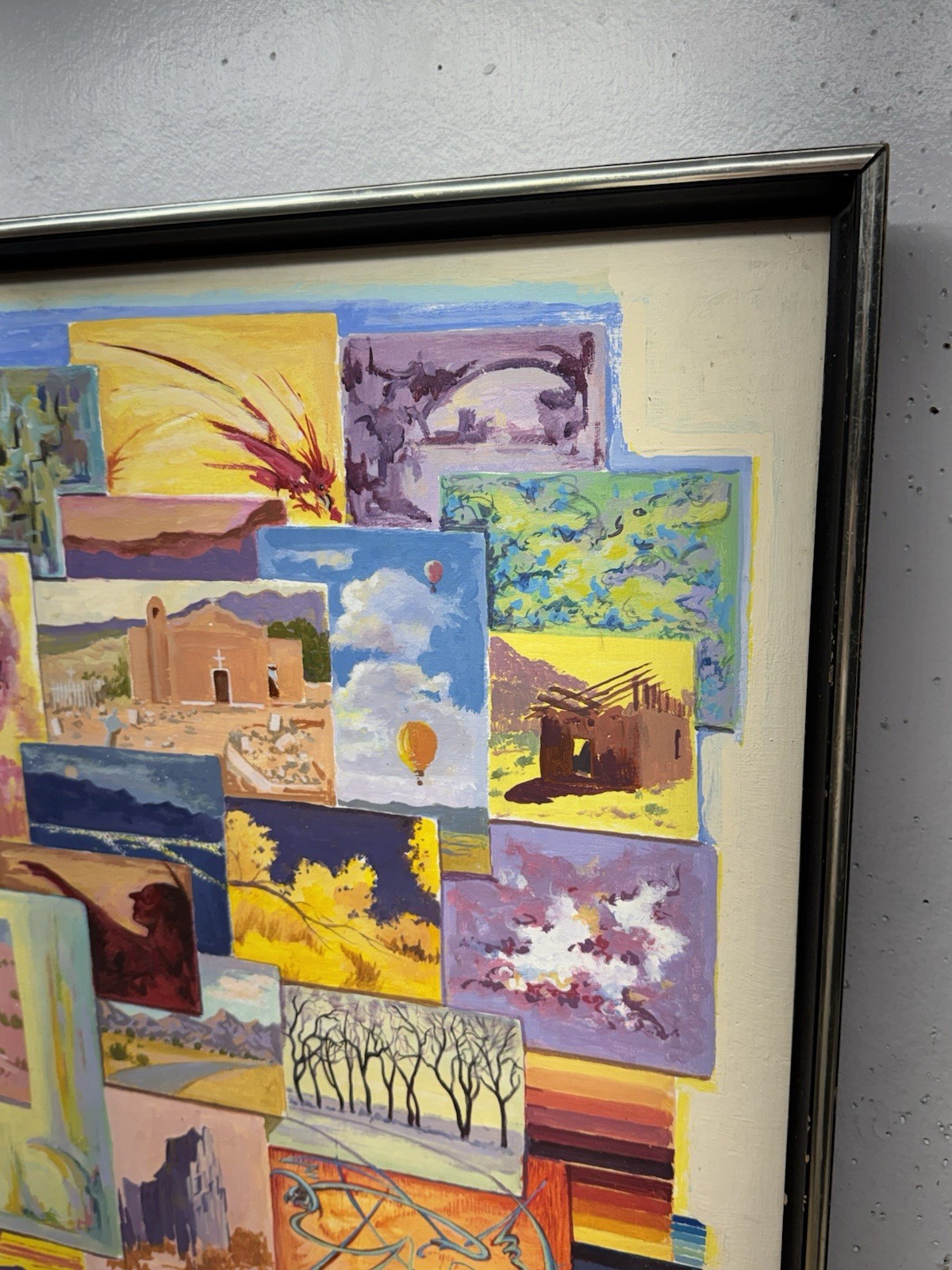 Vintage Signed Multi Panel Southwestern Inspired Original Painting Framed