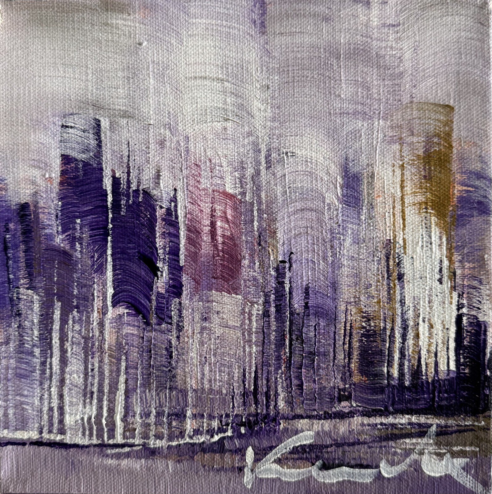 Original Painting Acryl On Canvas Inspired By NYC Cityscape 8”x 8”Only $88