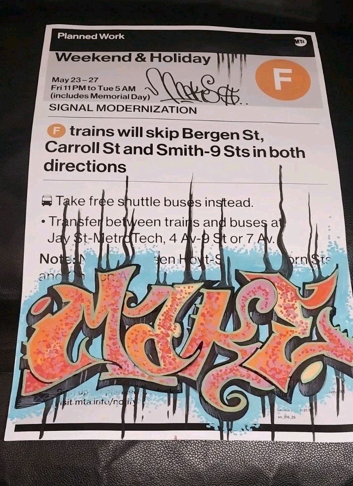 Mta Transit Sign – Bronx Graffiti Art By MAKE$ – 11 x 17 Inch Original