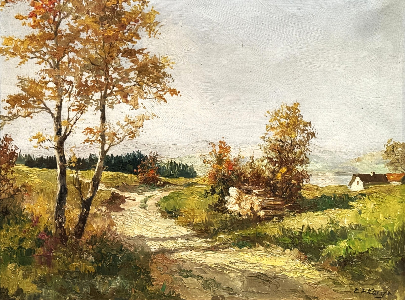 Ernst F. Karger (Austria), VTG E. 20th C Textured O/C Autumnal Landscape, Signed