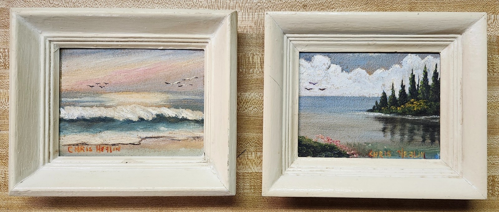 Vintage Pair of Original Folk Art Oil on Board Landscapes Signed Framed Too Cute