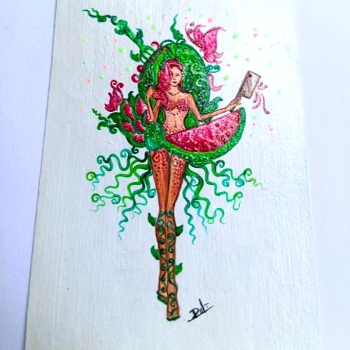 ACEO Original Abstract Fruit Lady UV Radiant Acrylic Pop Art Hand Paint NEW OOAK