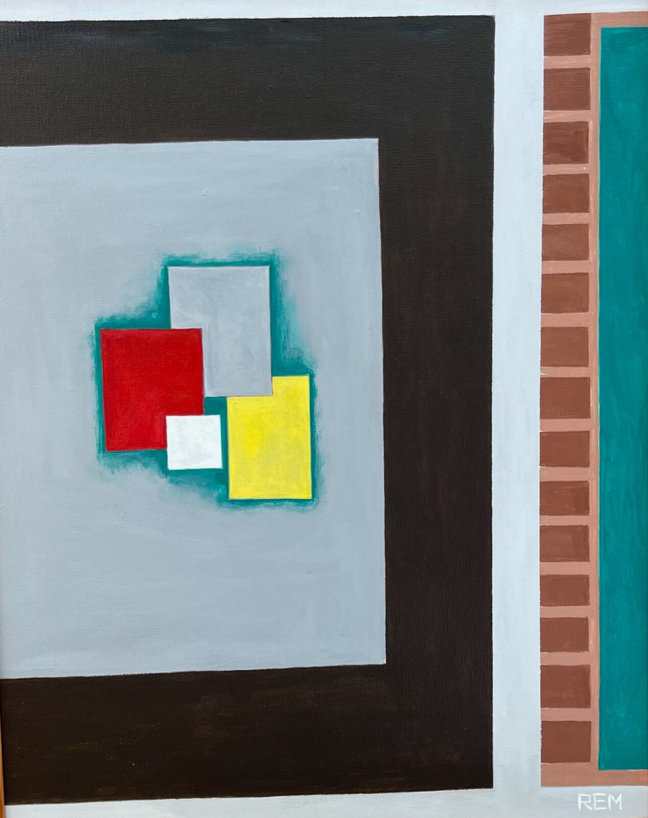 Vintage Geometric Shapes Abstract Painting Art Wall Hanging Signed REM Menges