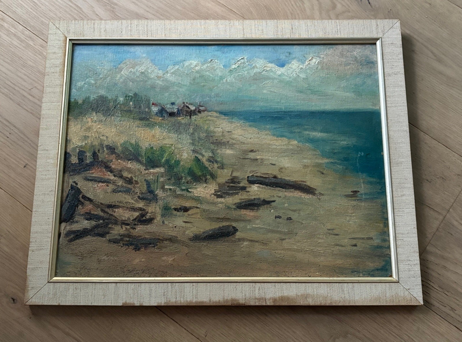 Vintage Framed Oil Painting Cape Cod Seascape Hurricane Carol 1958 Unsigned