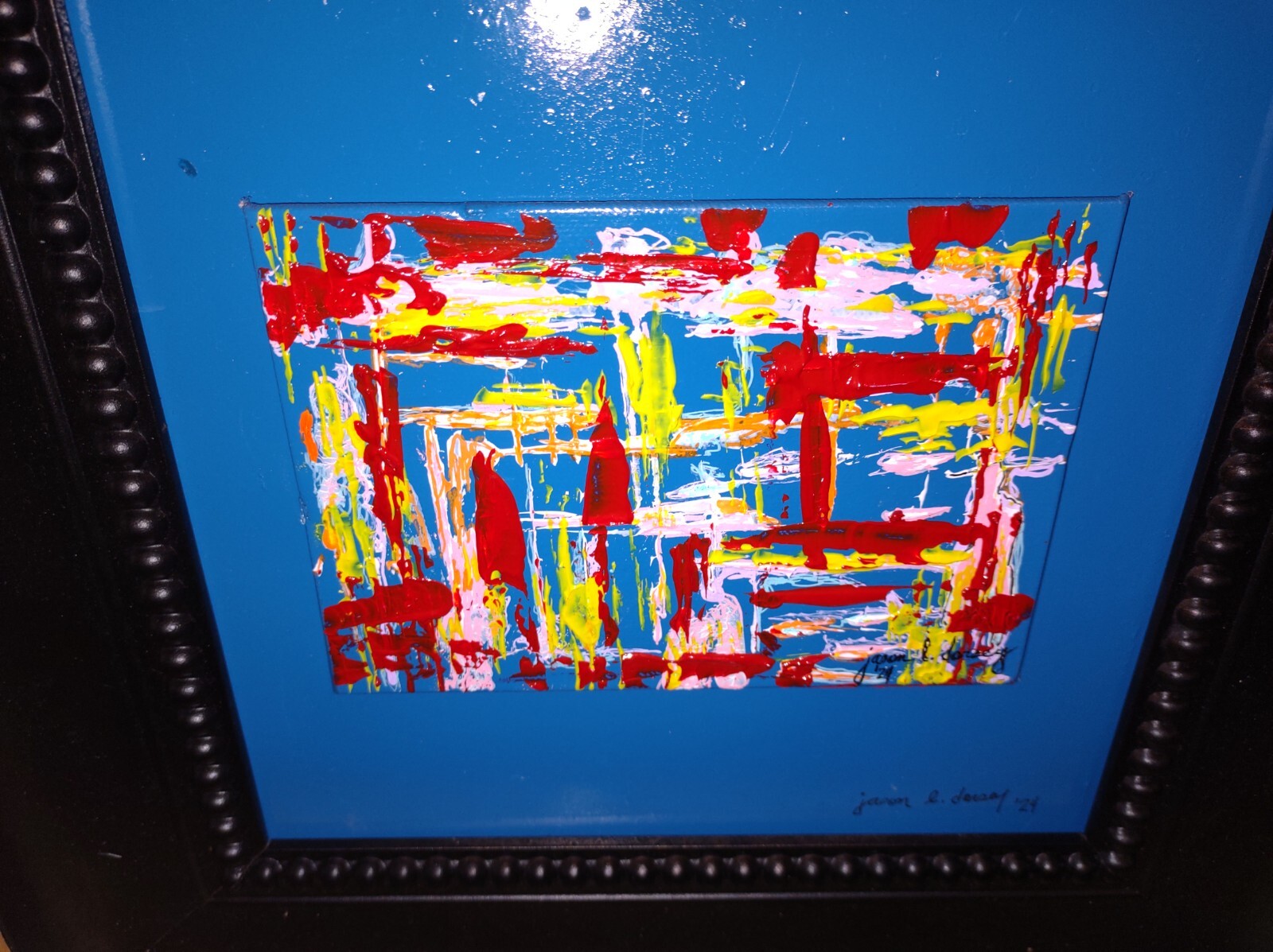 Large Framed Signed Modern Art Abstract Acrylic Painting w/COA Multi Color