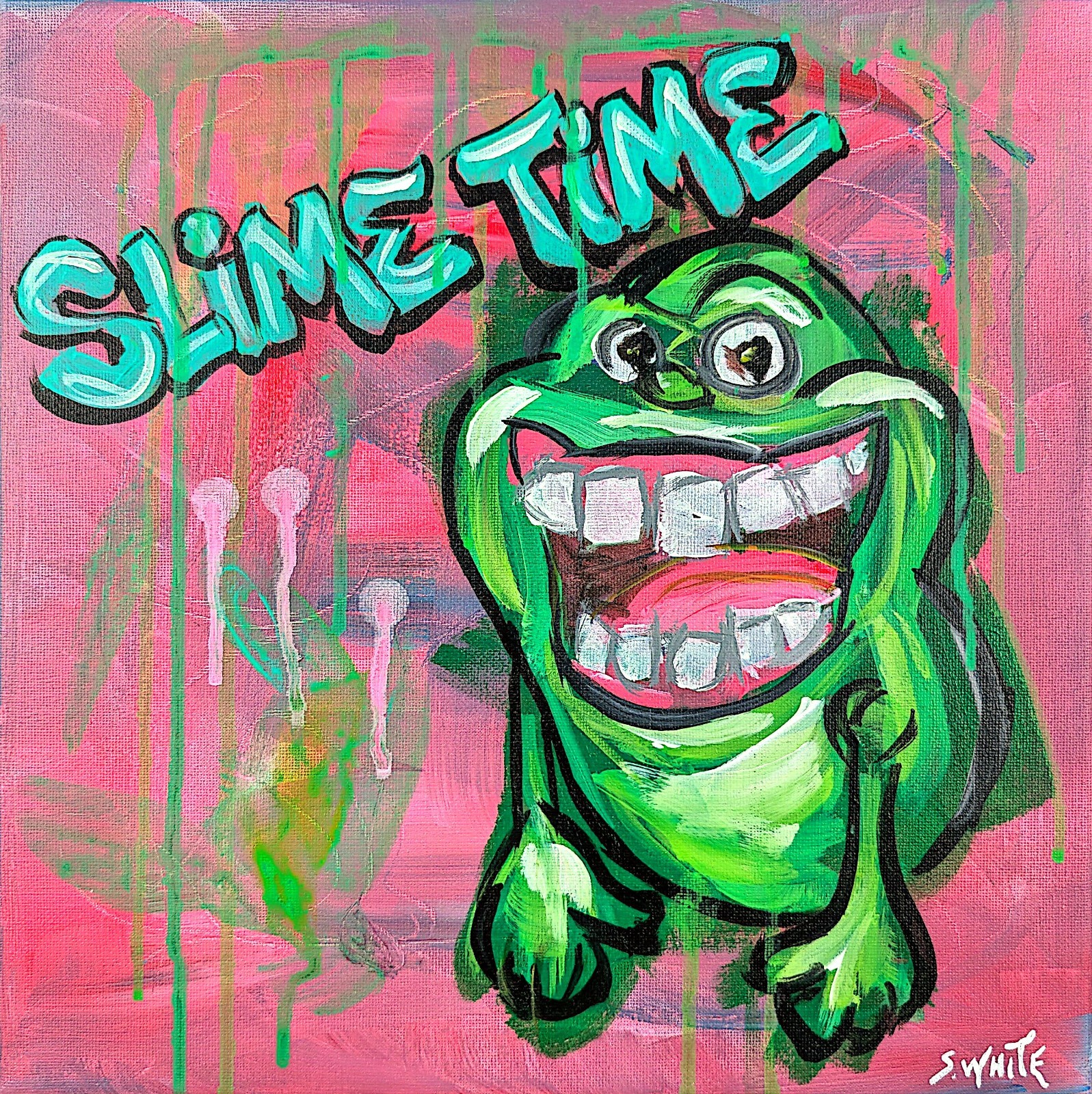Slimer Ghostbusters Original Painting Canvas Pop Art Gestural Expressionism