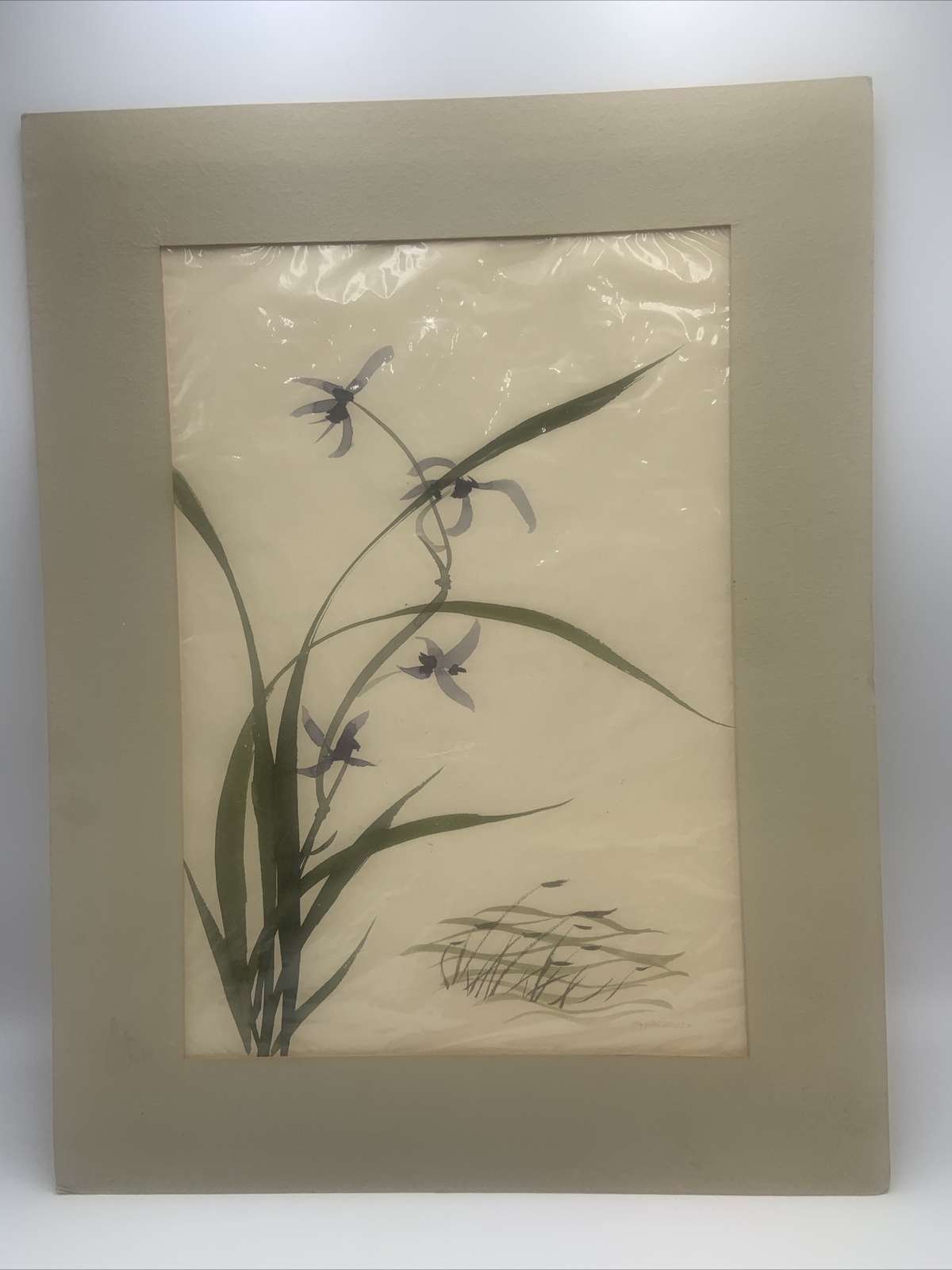 Vintage Watercolor Iris Flowers Signed Art H. Loebrich New York Ready to Frame