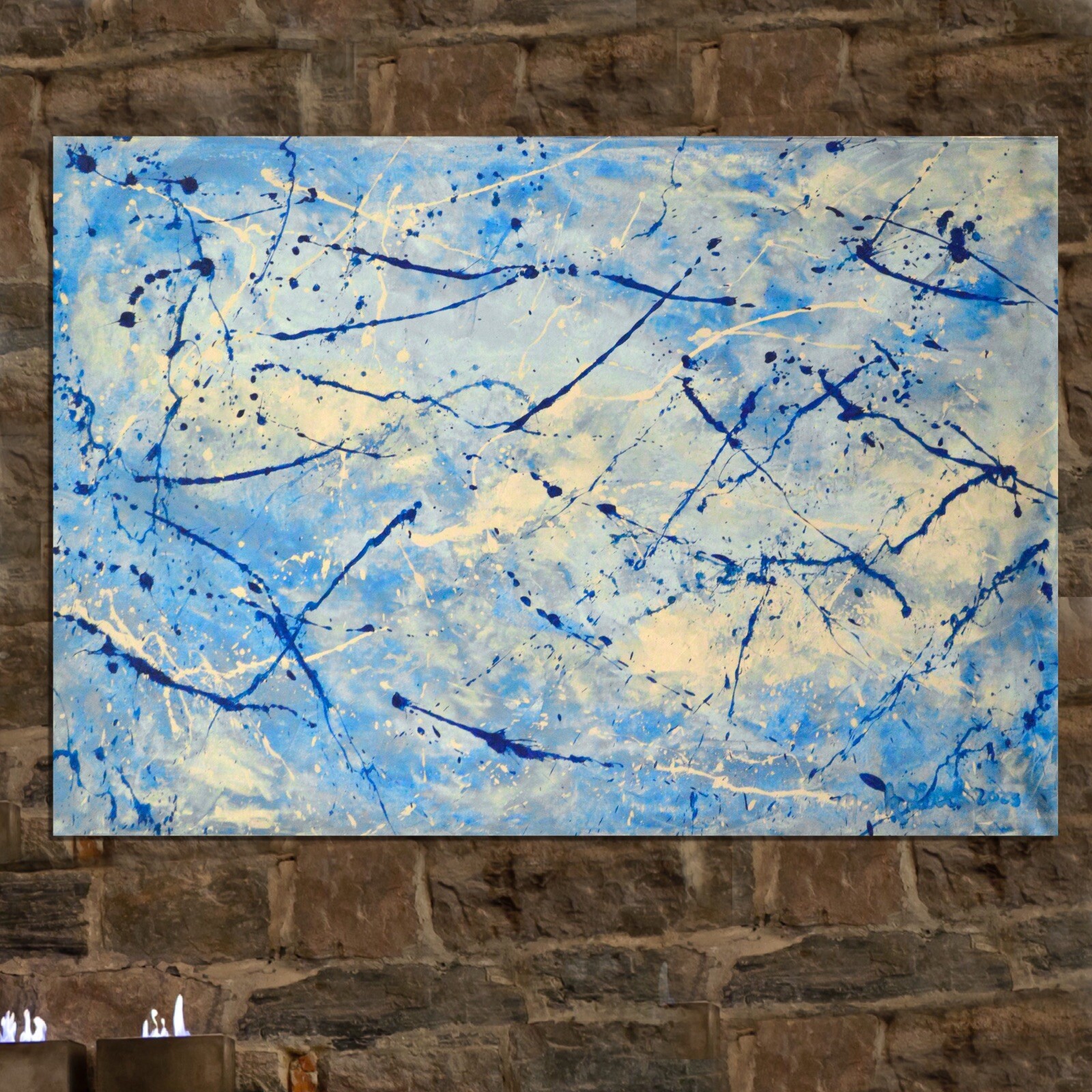 64”X44” Pollock/Richter style canvas ￼painting Acrylic,Abstract, Modern,X Large