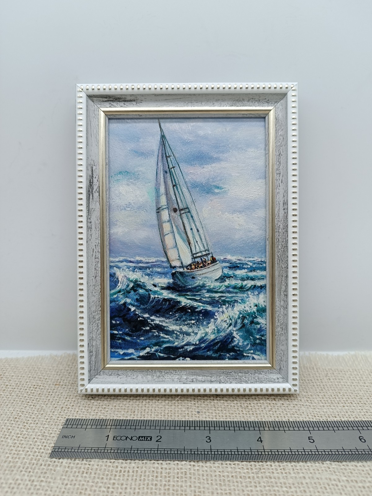 Sailboat Original Oil Painting 4×6 Framed Signed Yacht Marine Seascape Sea Art