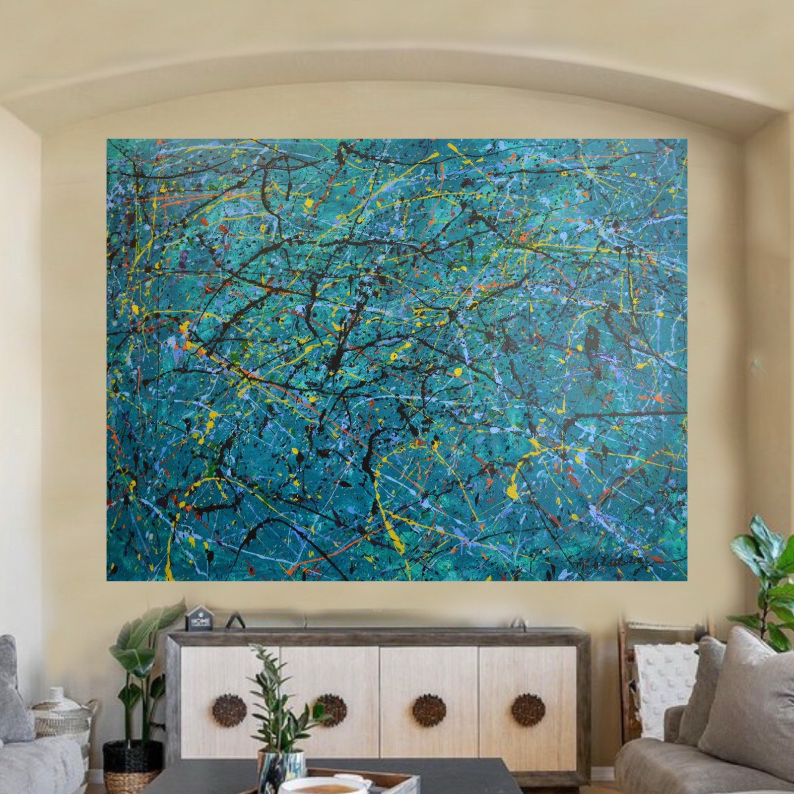 Jackson Pollock Style Giant Canvas Painting 84”X62” (7 Foot) Abstract Modern XL