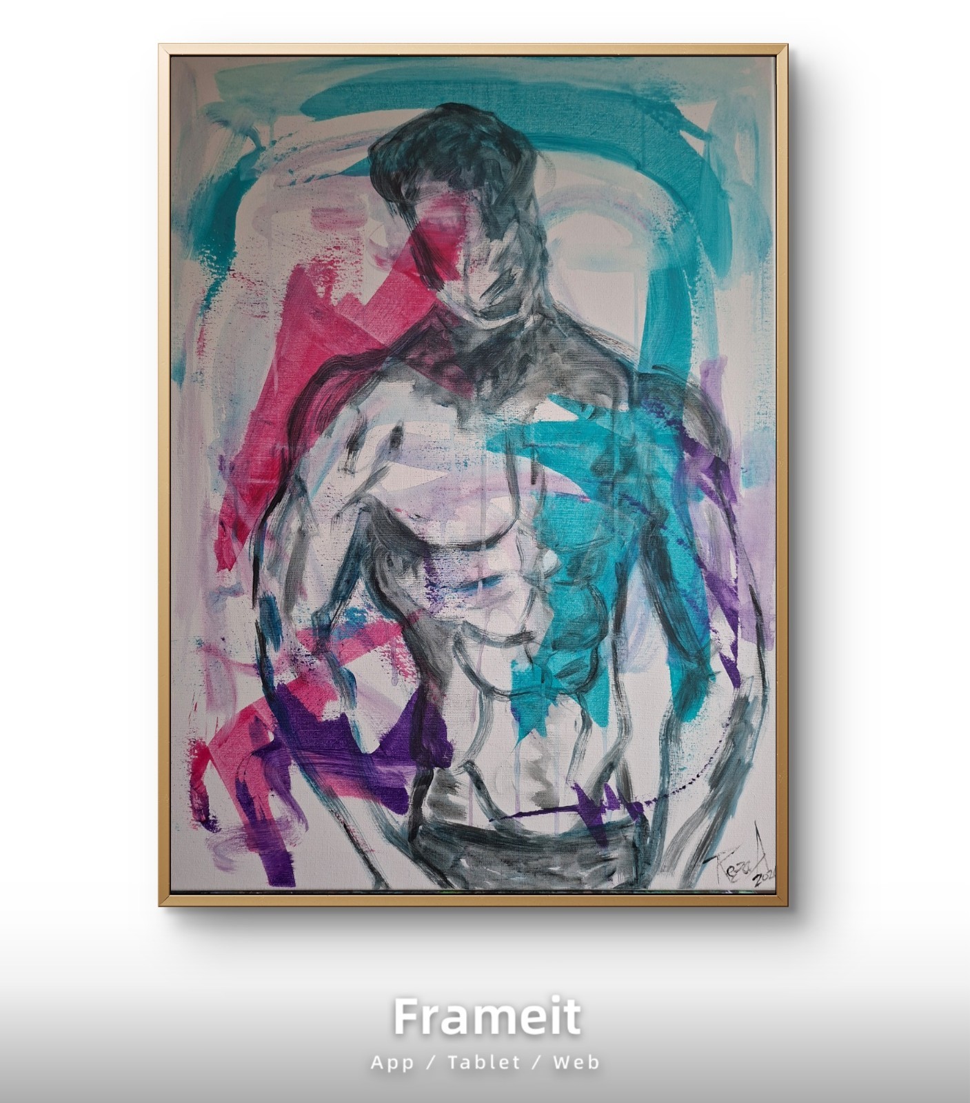 Bodybuilding Figurative Male Torso Artwork Acrylic Original On Canvas Exclusive