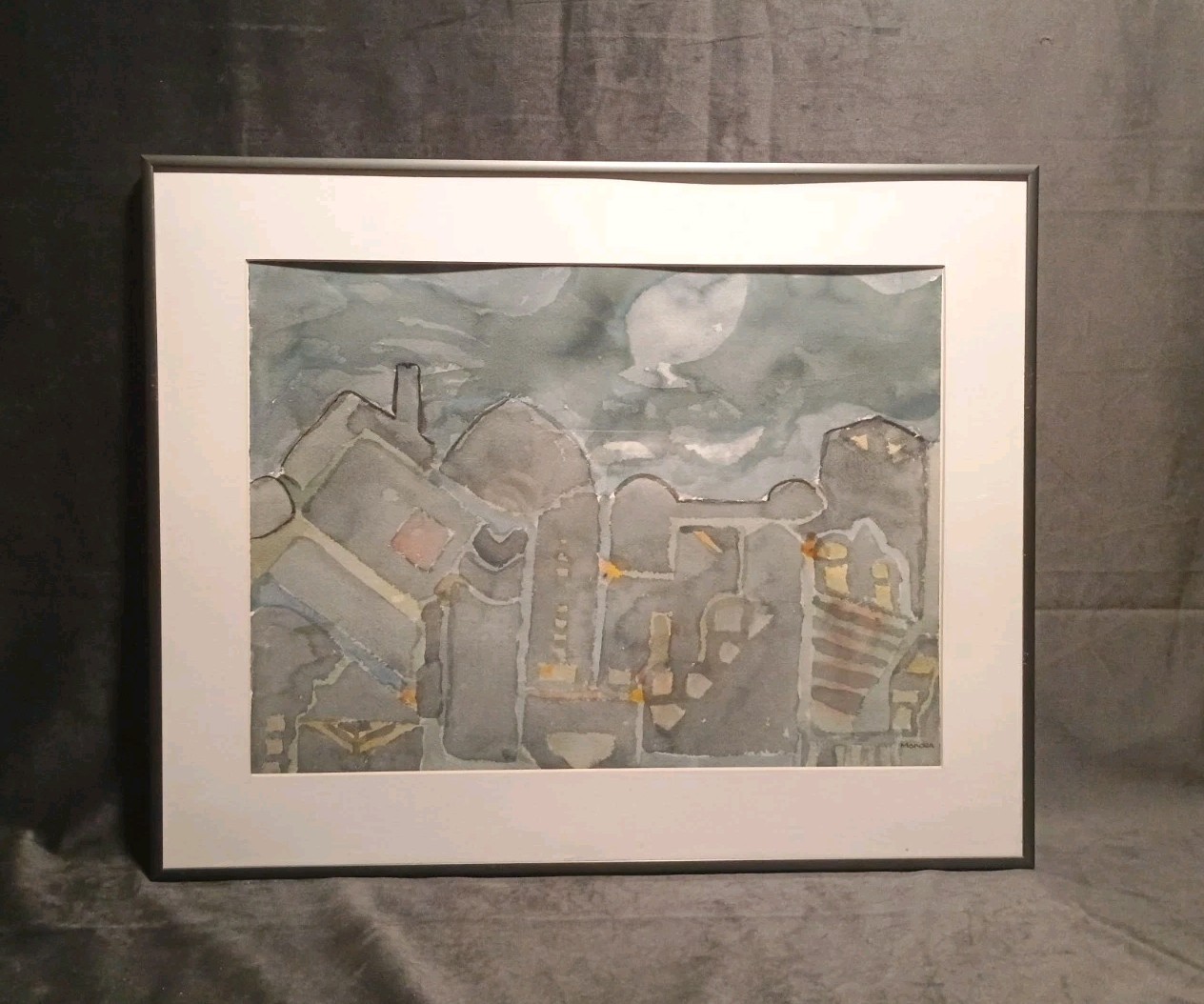 «Blackout» Framed/Matted/Signed Original Watercolor Landscape Herbert Mander