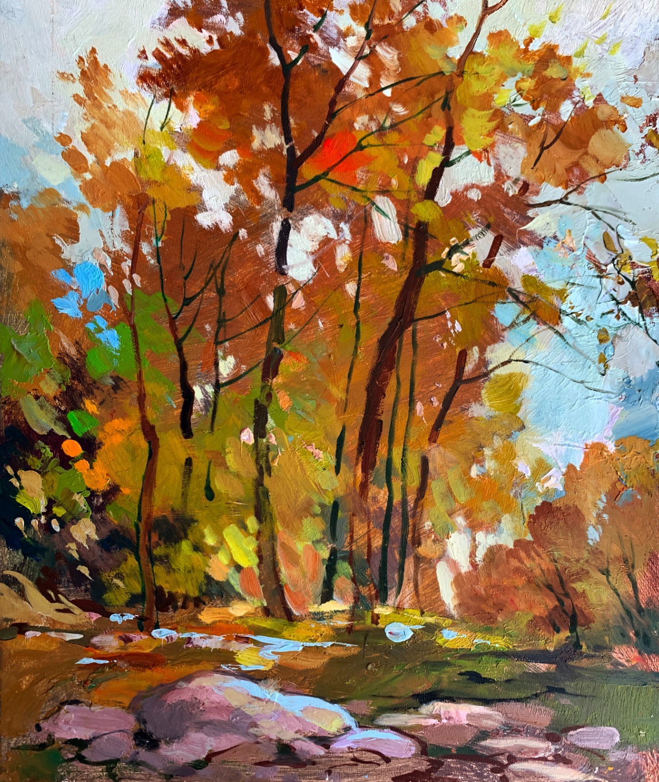 Oil Painting Fallen Leaves Y. Suprunchuk Unframed Landscape Original nAAA3599