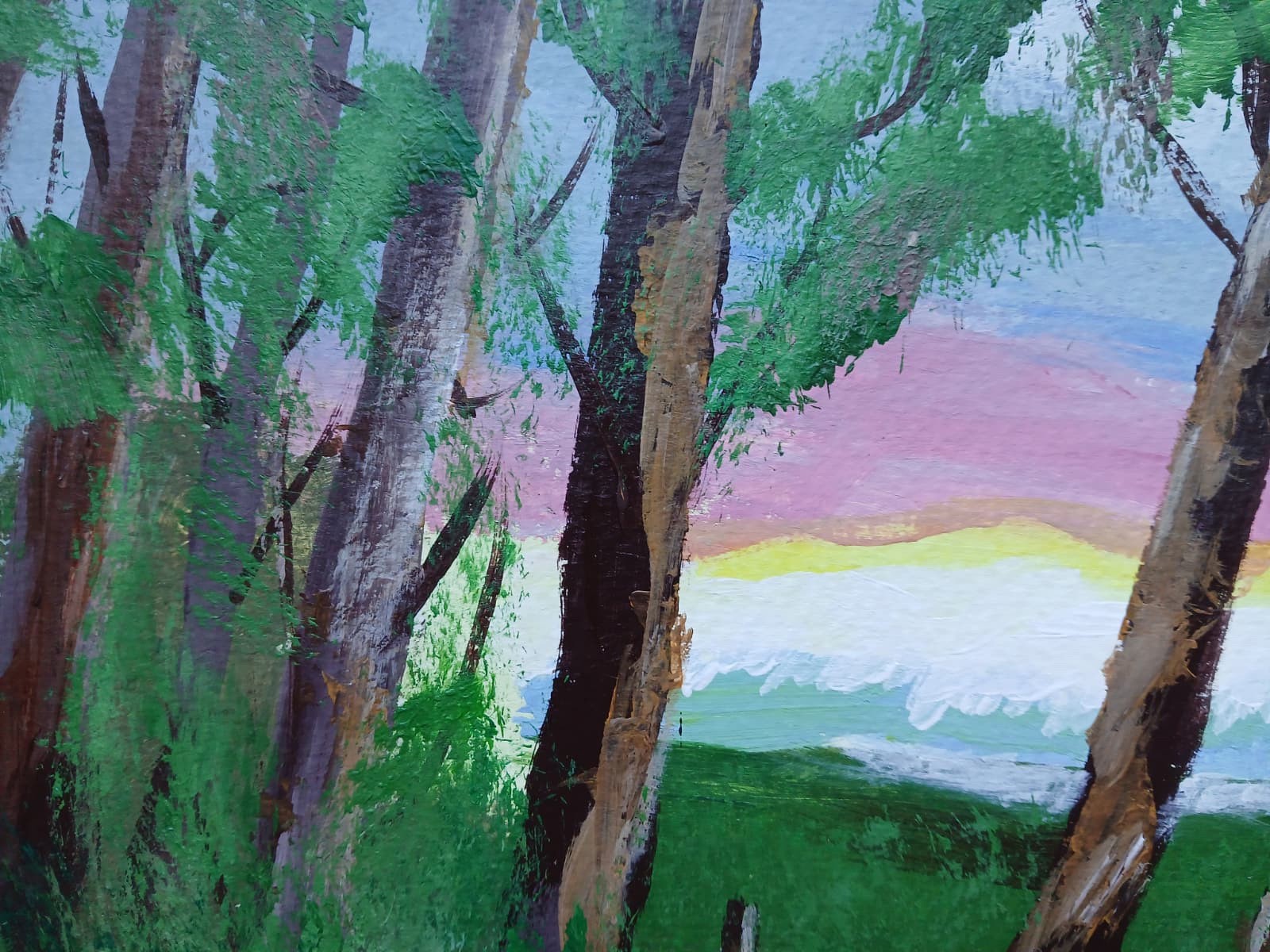 Impressionism 11×14 Sun Light Thru Trees Handmade Signed Original Art Painting
