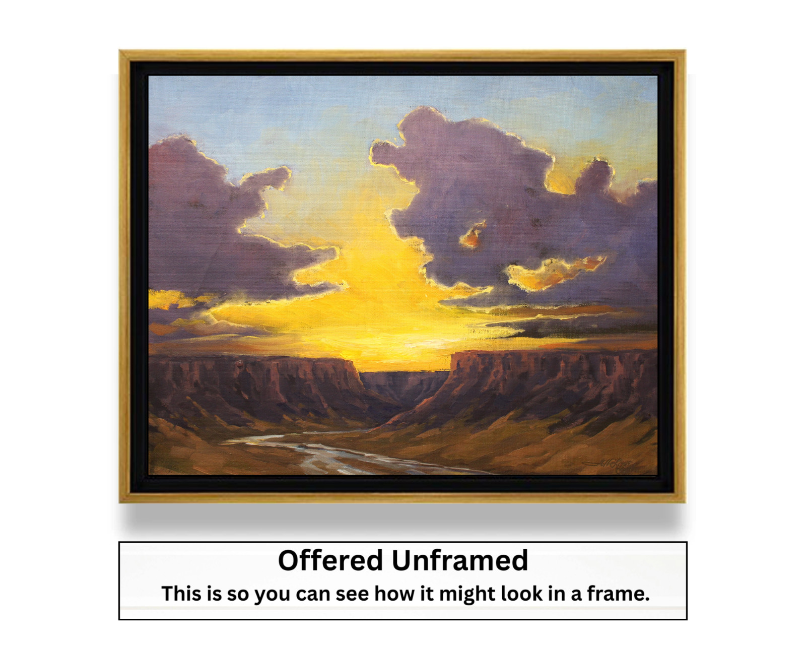 Jeff Love Art 16X20″ Original Oil Painting Canyon Cliff Bright Sunset River Sky