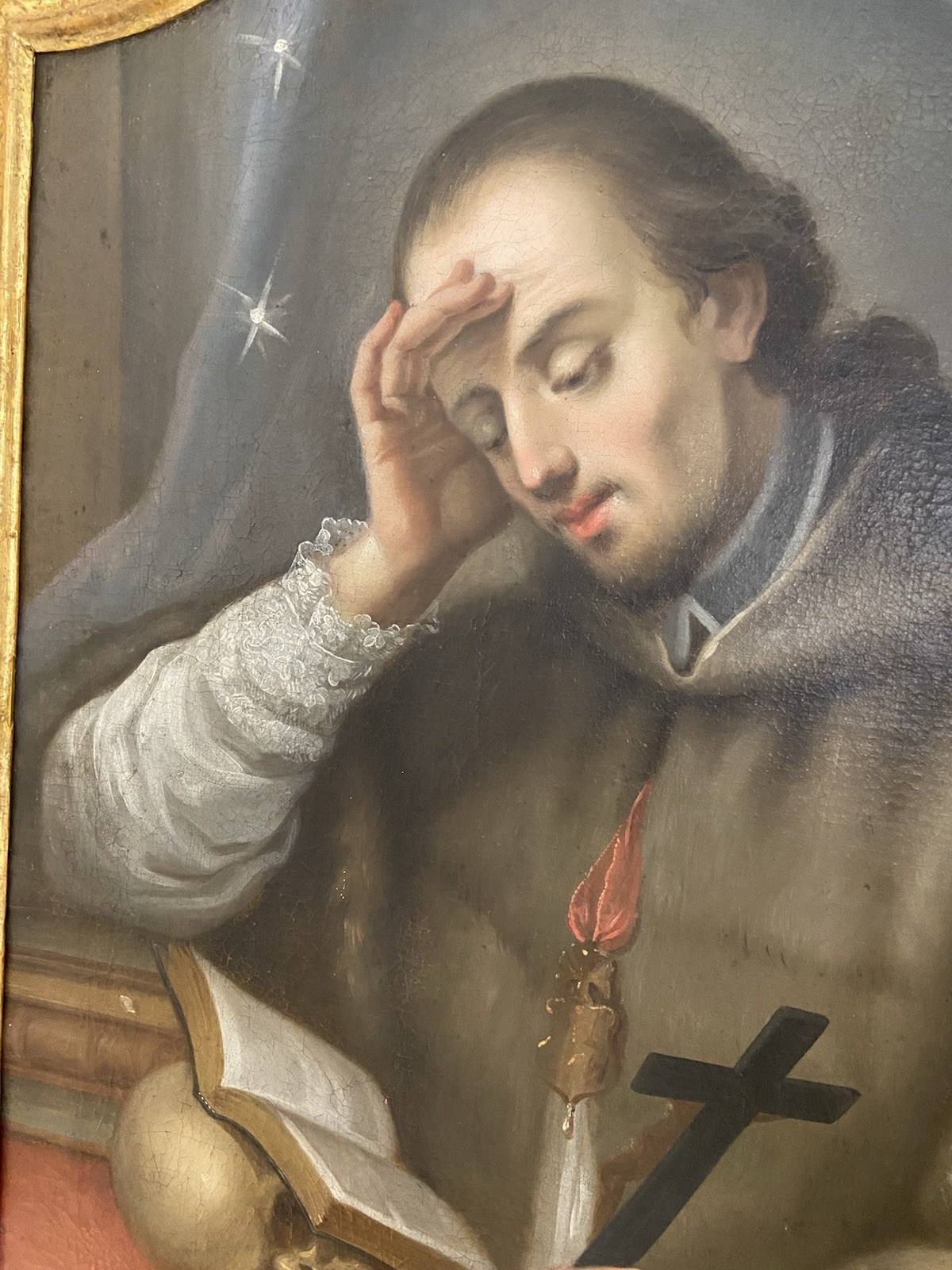 Rare 18th C Saint John Nepomucene Oil Painting Rococo Frame. Smithsonian Museum