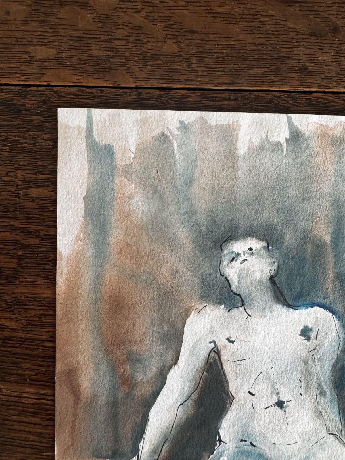 Vintage 1990s Watercolor Ink Painting Portrait Man 9 x 12 Signed de Cordova