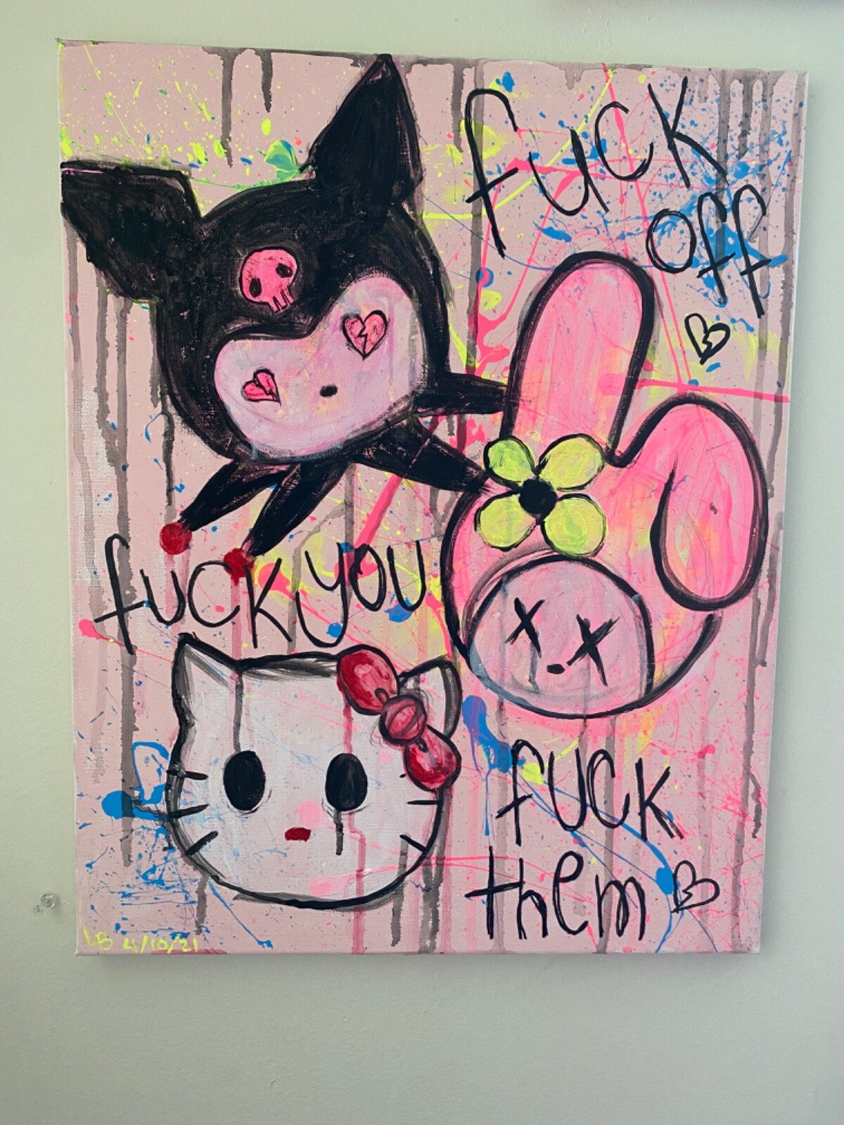 Creepy scary large Sanrio abstract paintings on canvas original