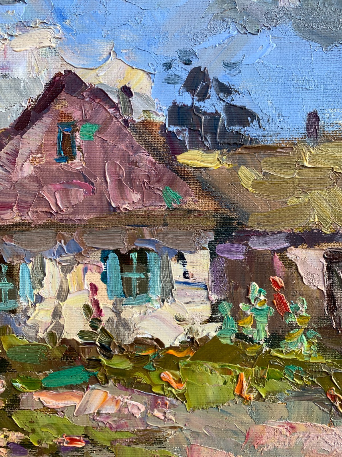 Oil painting Rural garden Ukrainian painter canvas Unframed original landscape