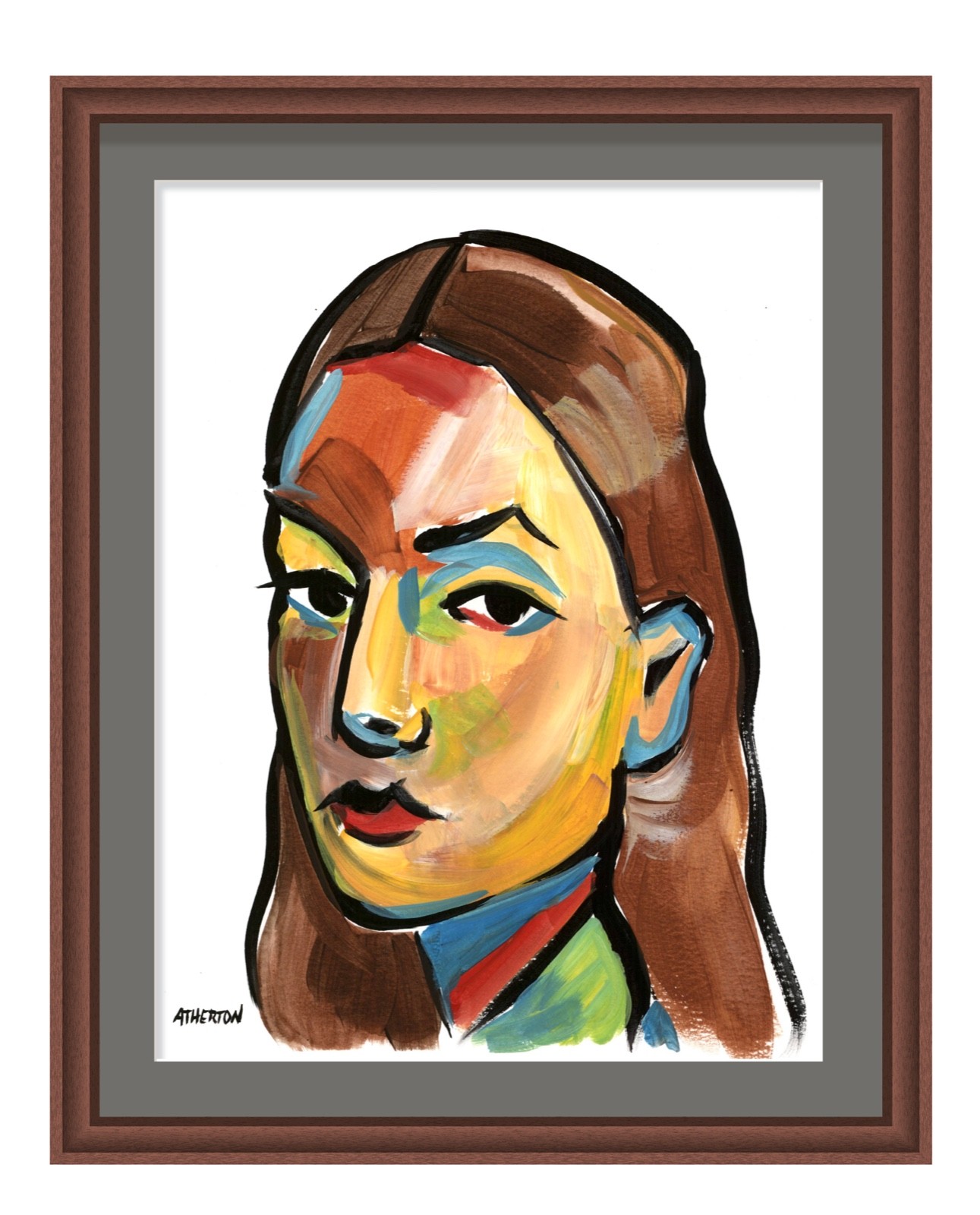 Atherton 9×12 Original Portrait Acrylic Painting «Abstract Girl 5» hand signed