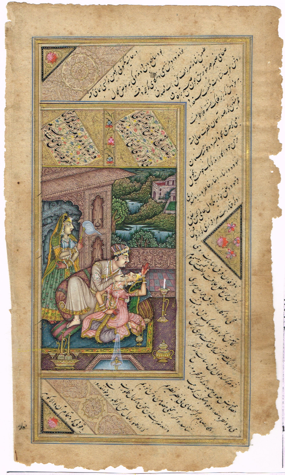 Mughal Miniature Painting Of Mughal King And Queen in Love Scene Art5.5×9.5